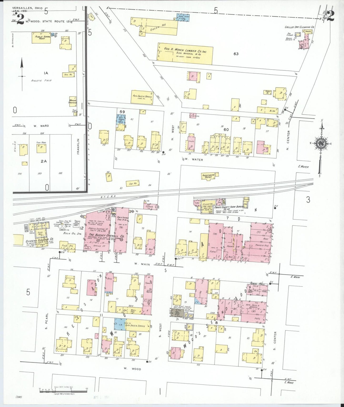Sanborn Fire Insurance Map from Versailles, Darke County, Ohio (1951), Sheet #0002 - Historic Sanborn Fire Insurance Map Print, vintage old map wall art, antique decor, genealogy gift, Ohio Ohio map
