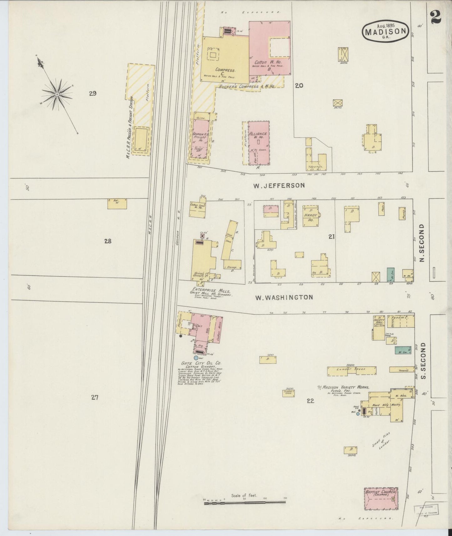 Sanborn Fire Insurance Map from Madison, Morgan County, Georgia (1895), Sheet #0002 - Historic Sanborn Fire Insurance Map Print, vintage old map wall art, antique decor, genealogy gift, Georgia Georgia map