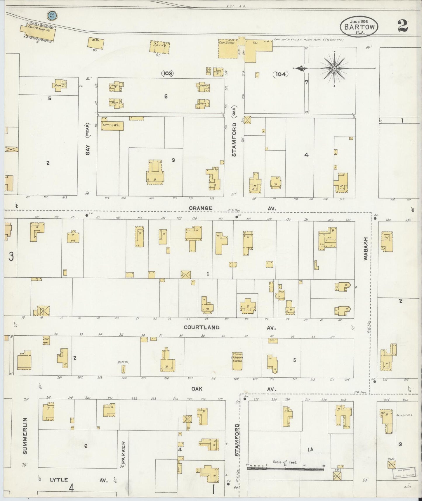 Sanborn Fire Insurance Map from Bartow, Polk County, Florida (1906), Sheet #0002 - Historic Sanborn Fire Insurance Map Print, vintage old map wall art, antique decor, genealogy gift, Florida Florida map