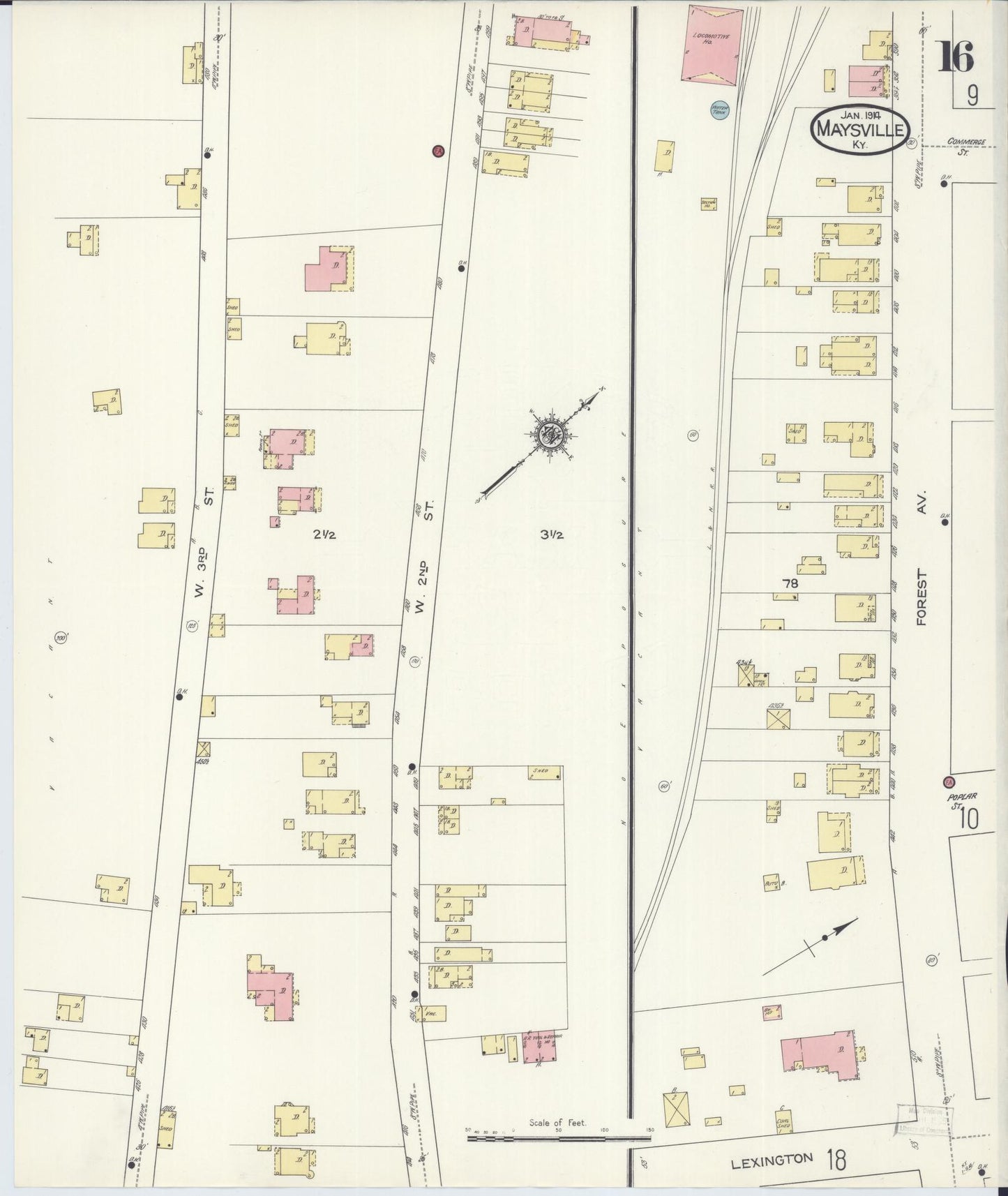 Sanborn Fire Insurance Map from Maysville, Mason County, Kentucky (1914), Sheet #0016 - Historic Sanborn Fire Insurance Map Print, vintage old map wall art, antique decor, genealogy gift, Kentucky Kentucky map