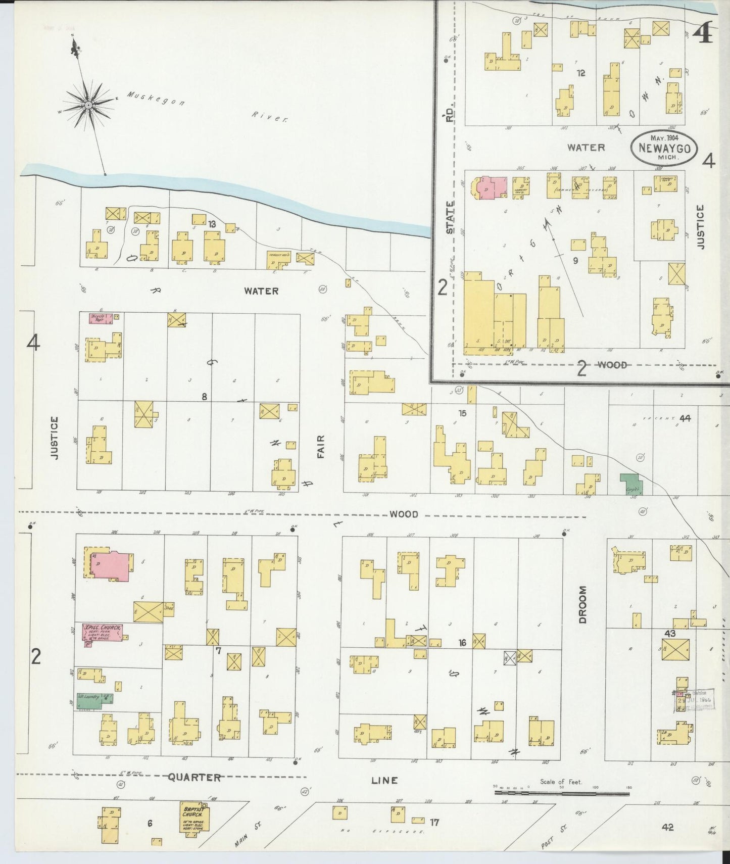 Sanborn Fire Insurance Map from Newaygo, Newaygo County, Michigan (1904), Sheet #0004 - Complete Map Set gallery image, historic Sanborn map, vintage wall art, Michigan Michigan