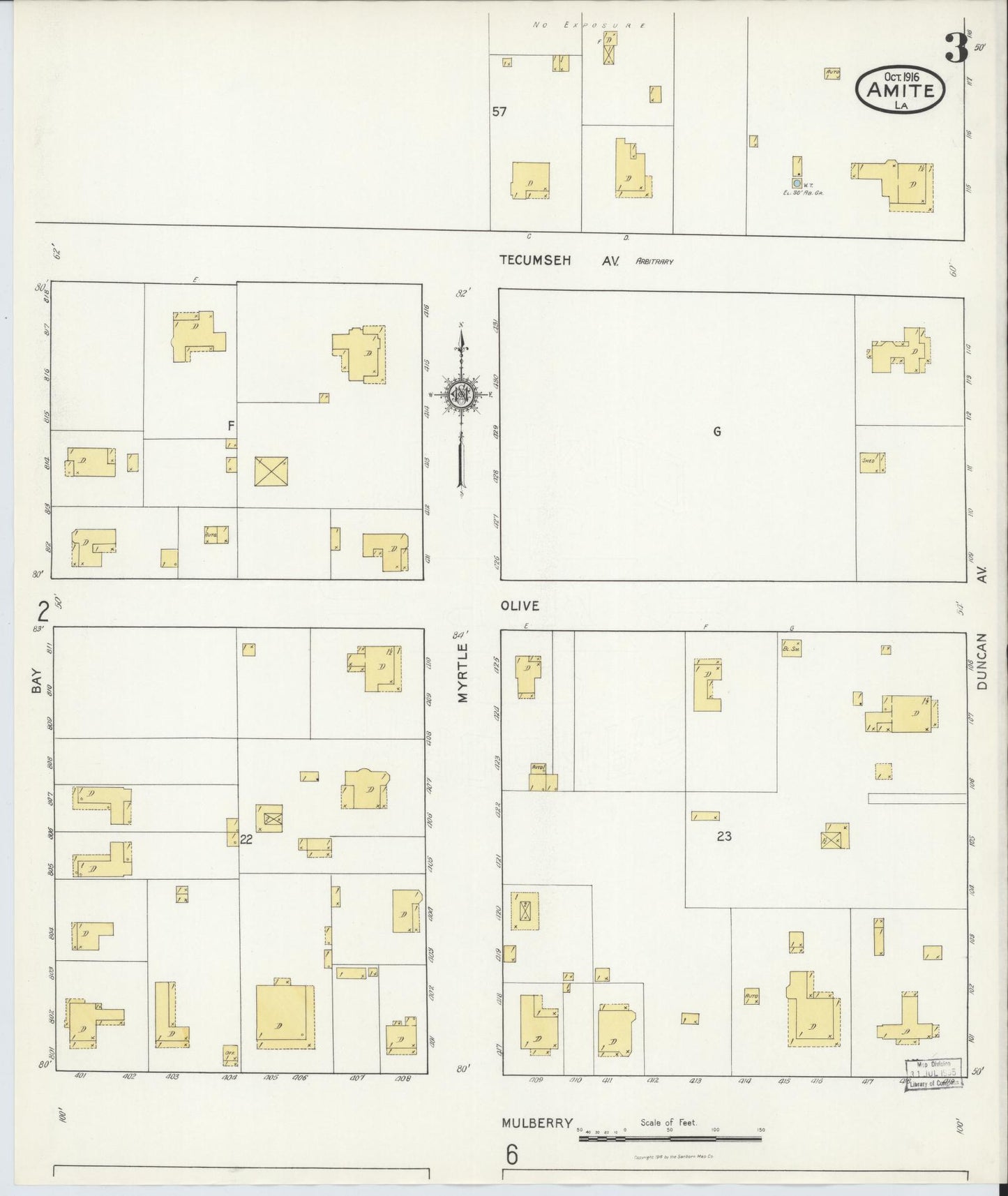 Sanborn Fire Insurance Map from Amite, Tangipahoa Parish, Louisiana (1916), Sheet #0003 - Historic Sanborn Fire Insurance Map Print, vintage old map wall art, antique decor, genealogy gift, Louisiana Louisiana map