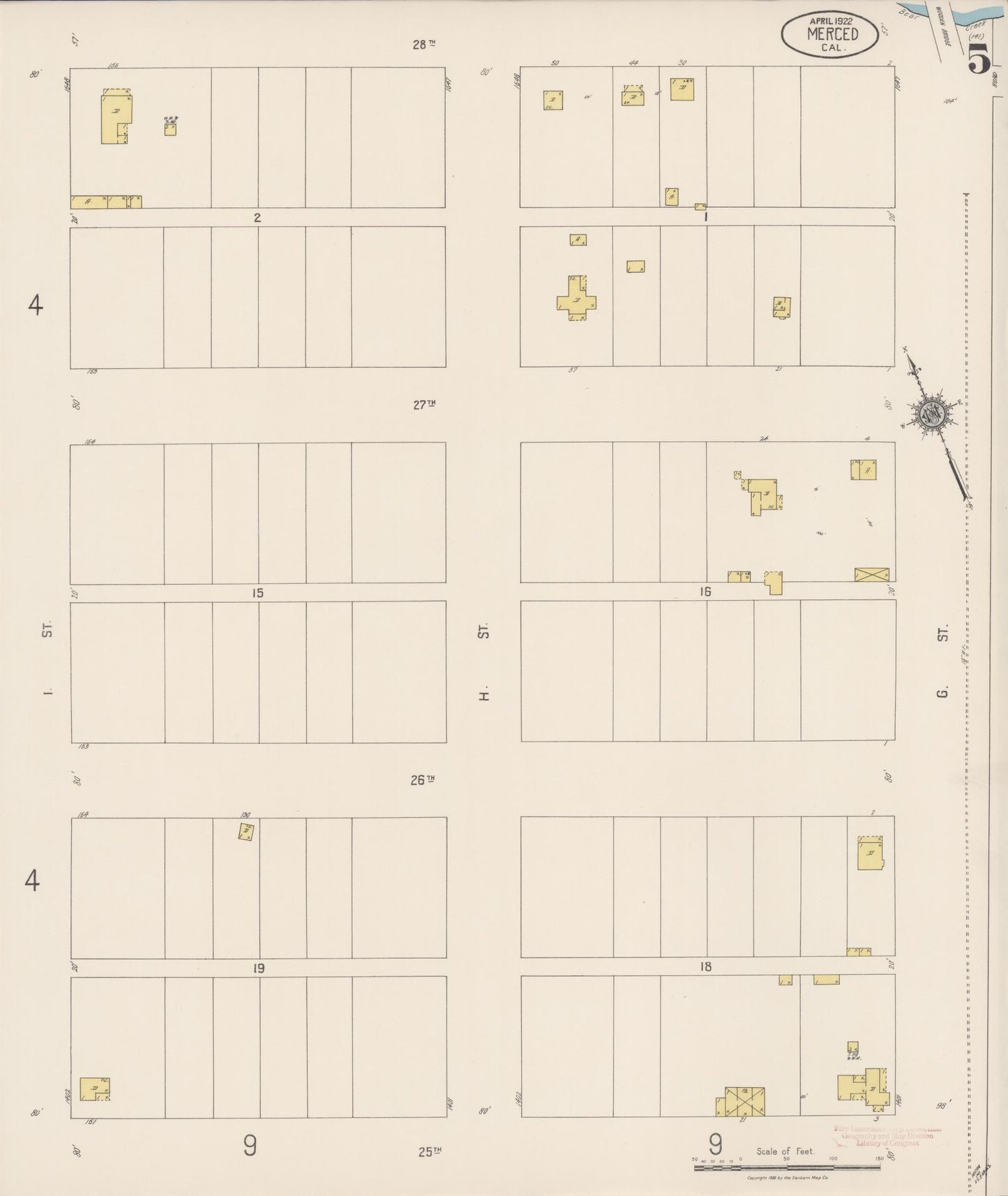 Sanborn Fire Insurance Map from Merced, Merced County, California (1922), Sheet #0005 - Historic Sanborn Fire Insurance Map Print, vintage old map wall art, antique decor, genealogy gift, California California map