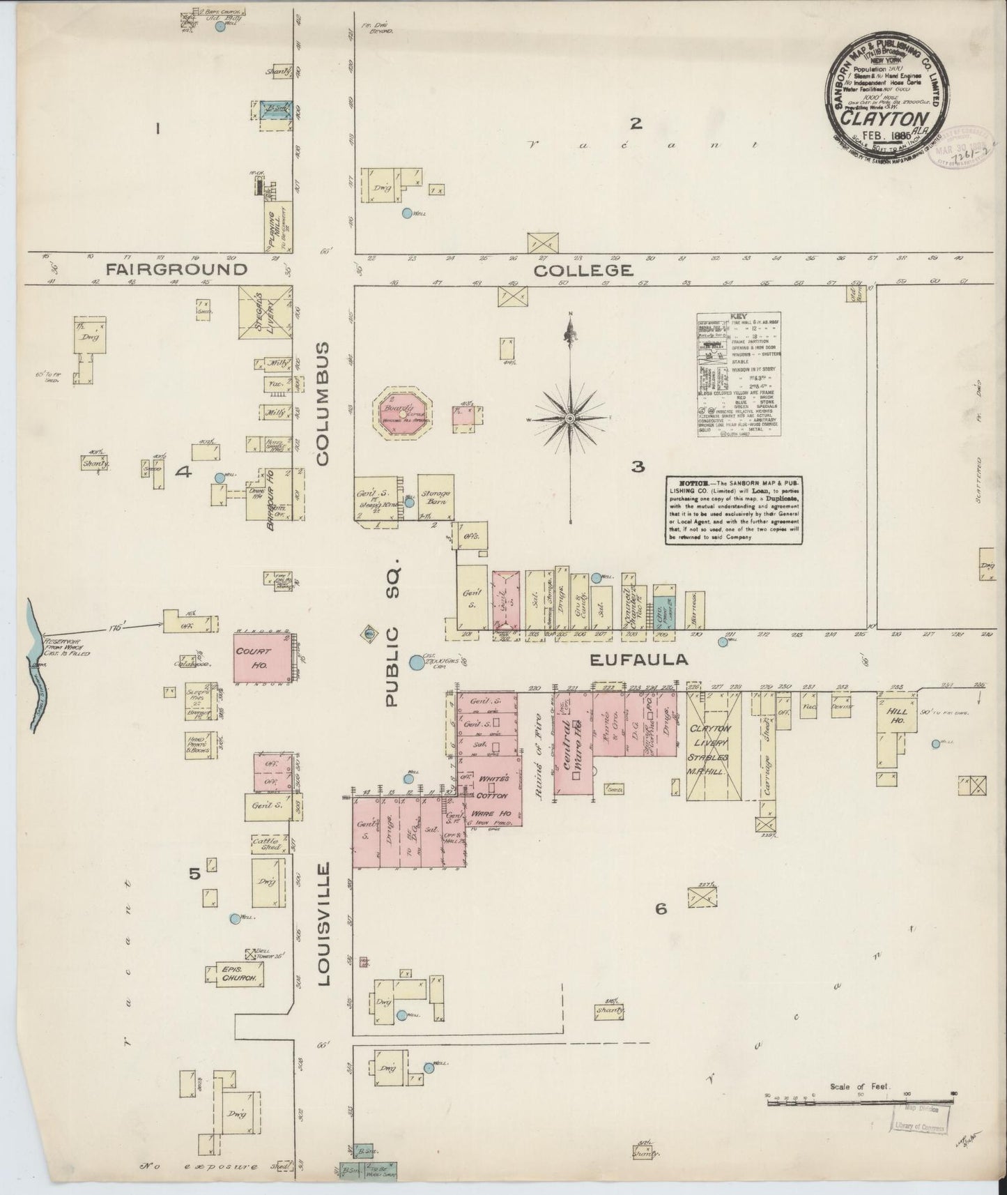 Sanborn Fire Insurance Map from Clayton, Barbour County, Alabama (1885), Sheet #0001 - Historic Sanborn Fire Insurance Map Print, vintage old map wall art, antique decor, genealogy gift, Alabama Alabama map