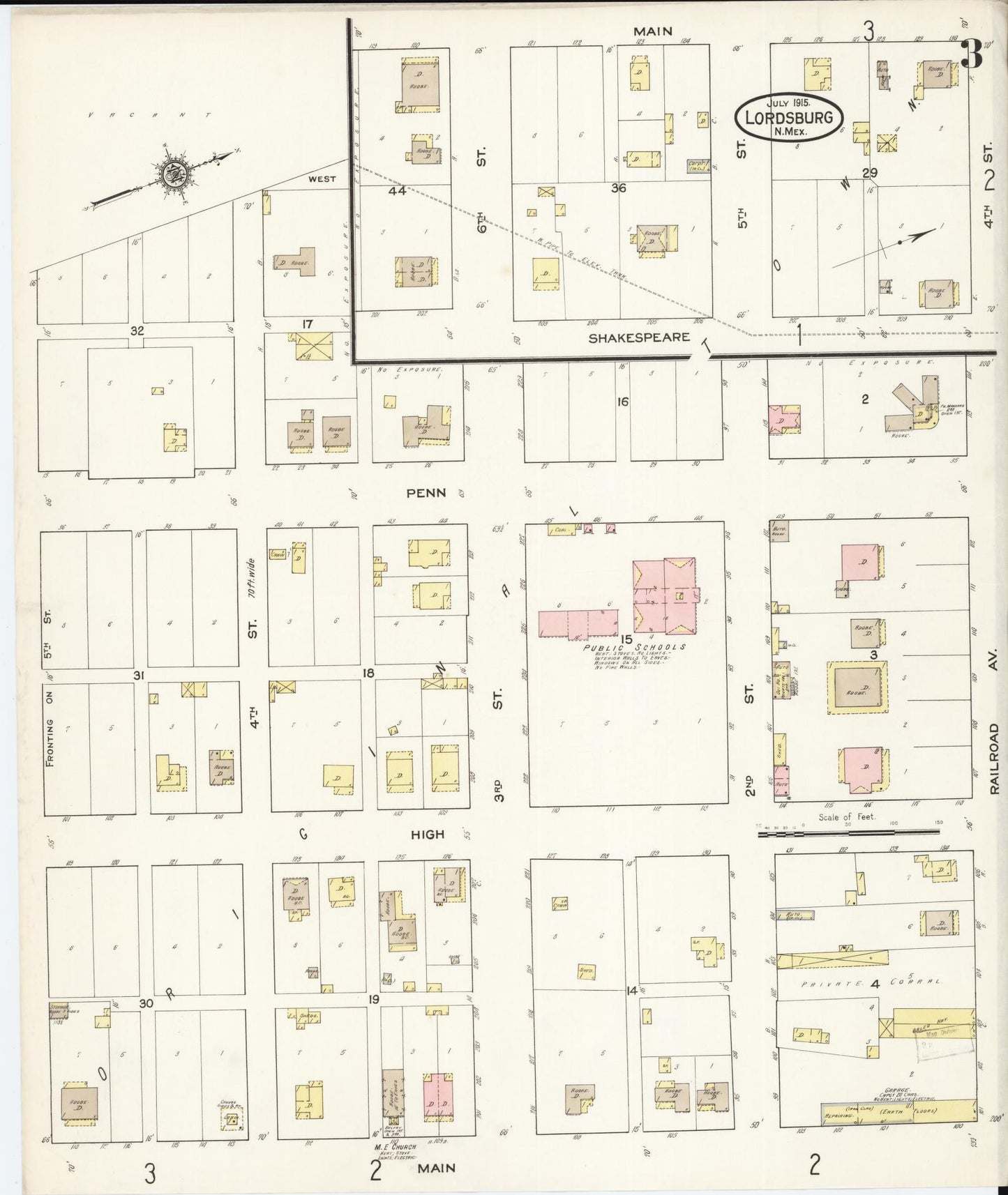 Sanborn Fire Insurance Map from Lordsburg, Hidalgo County, New Mexico (1915), Sheet #0004 - Complete Map Set gallery image, historic Sanborn map, vintage wall art, New Mexico New Mexico