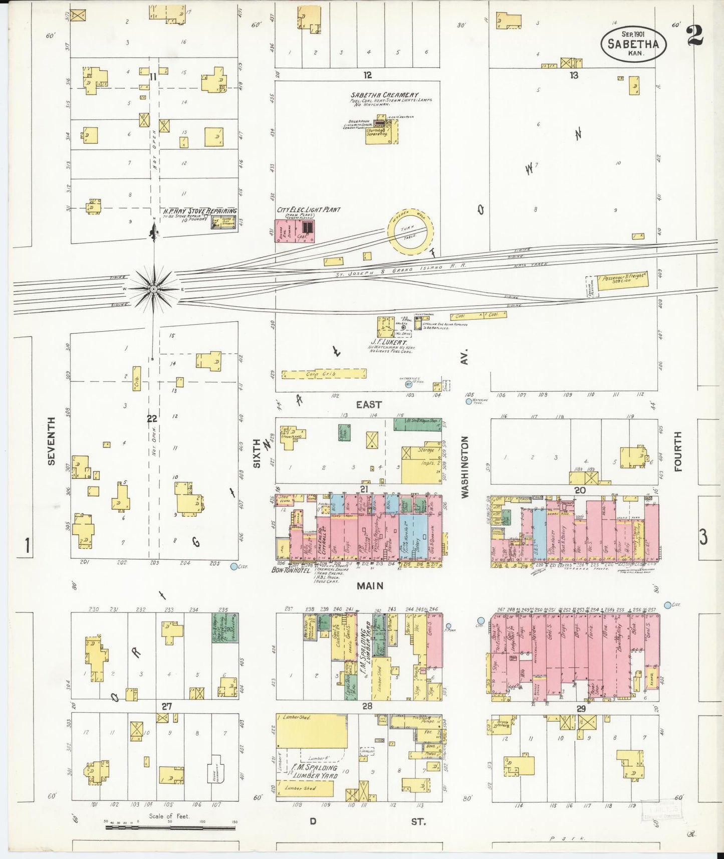 Sanborn Fire Insurance Map from Sabetha, Nemaha County, Kansas (1901), Sheet #0002 - Historic Sanborn Fire Insurance Map Print, vintage old map wall art, antique decor, genealogy gift, Kansas Kansas map