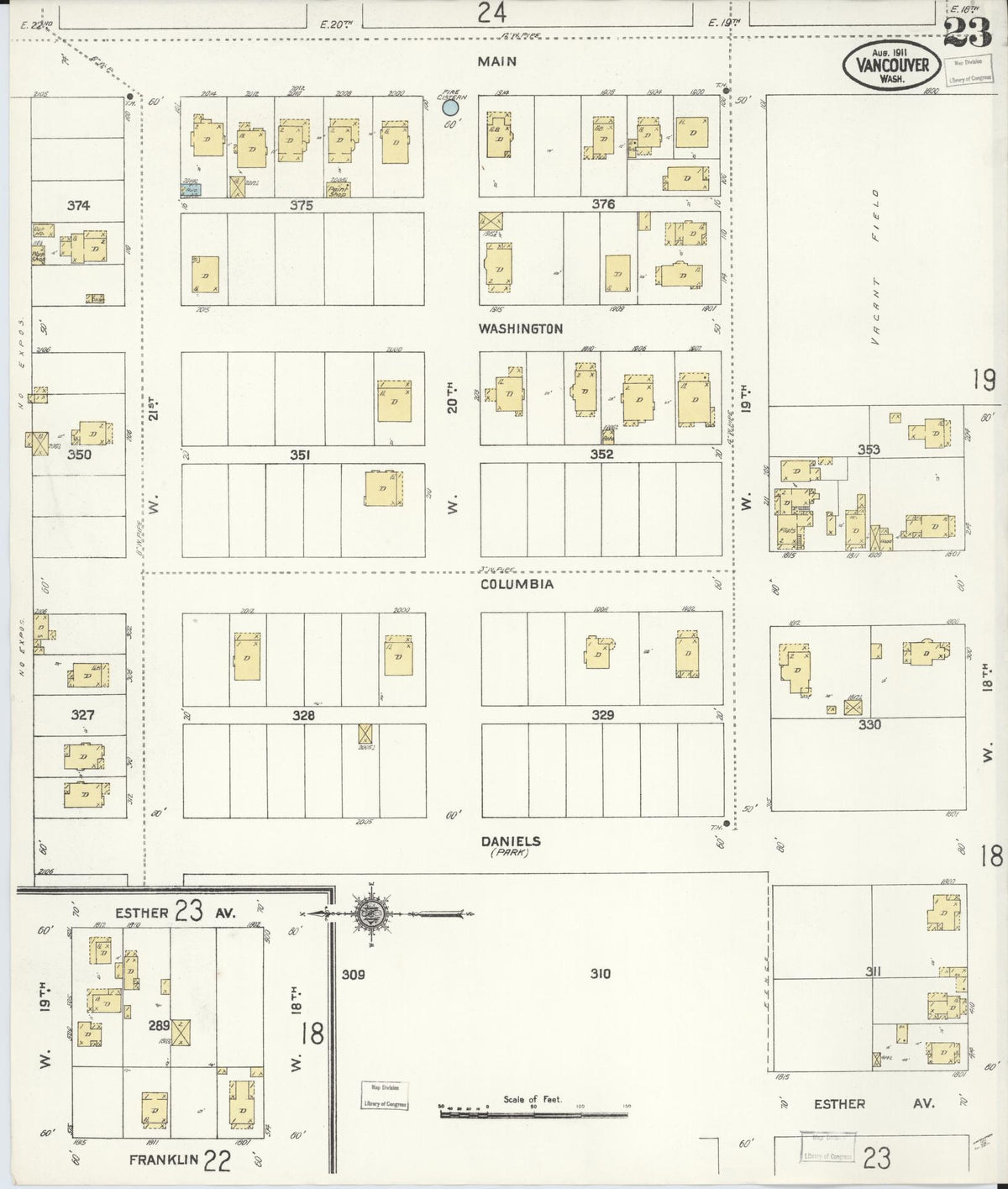 Sanborn Fire Insurance Map from Vancouver, Clark County, Washington (1911), Sheet #0023 - Historic Sanborn Fire Insurance Map Print, vintage old map wall art, antique decor, genealogy gift, Washington Washington map