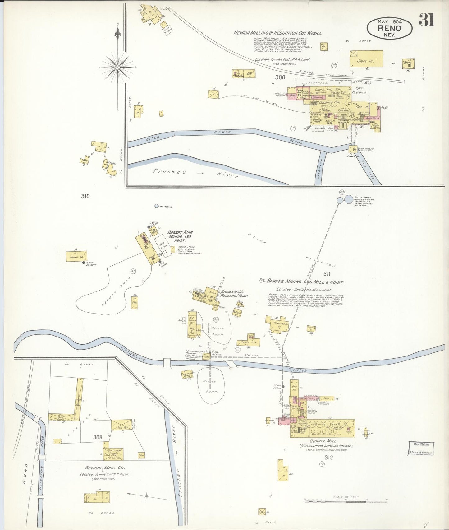 Sanborn Fire Insurance Map from Reno, Washoe County, Nevada (1904), Sheet #0031 - Historic Sanborn Fire Insurance Map Print, vintage old map wall art, antique decor, genealogy gift, Nevada Nevada map
