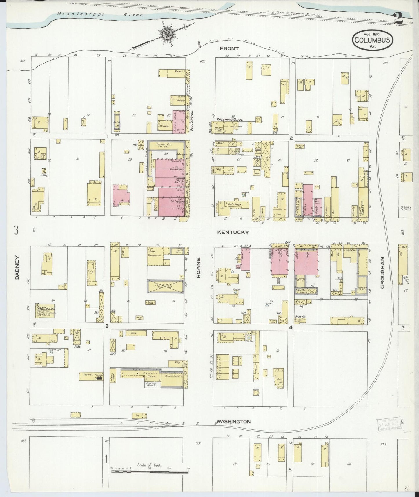 Sanborn Fire Insurance Map from Columbus, Hickman County, Kentucky (1910), Sheet #0002 - Historic Sanborn Fire Insurance Map Print, vintage old map wall art, antique decor, genealogy gift, Kentucky Kentucky map