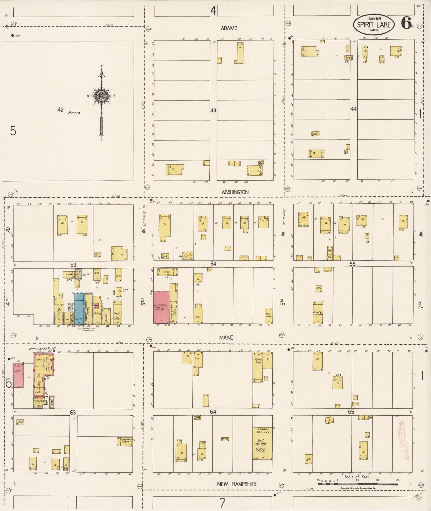 Sanborn Fire Insurance Map from Spirit Lake, Kootenai County, Idaho (1921), Sheet #0006 - Historic Sanborn Fire Insurance Map Print, vintage old map wall art, antique decor, genealogy gift, Idaho Idaho map