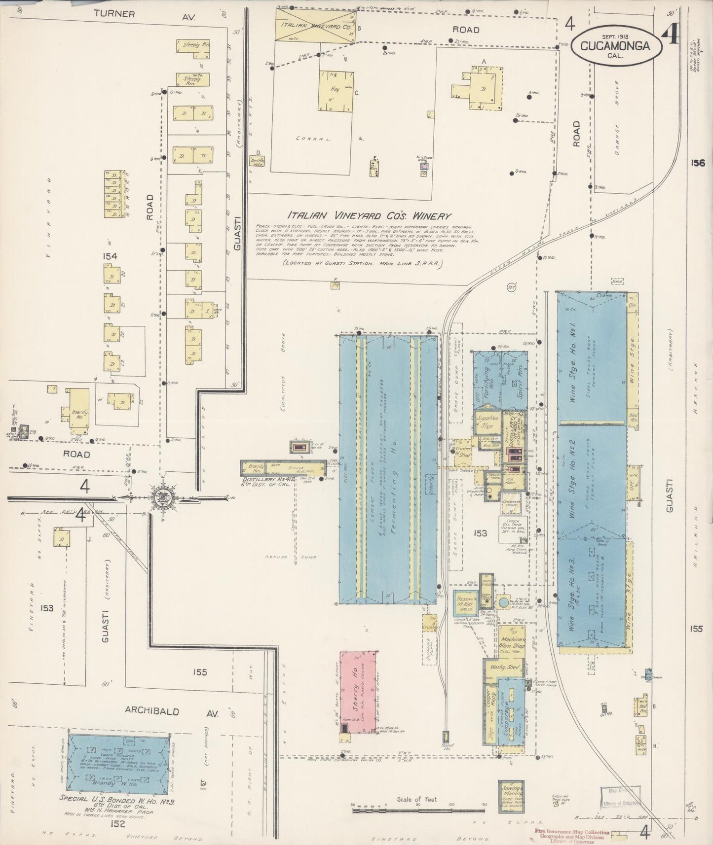 Sanborn Fire Insurance Map from Cucamonga, San Bernardino County, California (1913), Sheet #0004 - Historic Sanborn Fire Insurance Map Print, vintage old map wall art, antique decor, genealogy gift, California California map