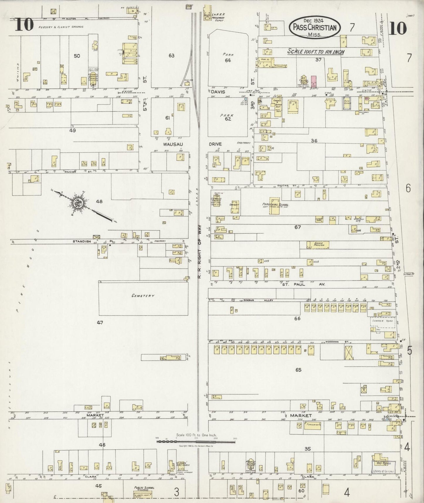 Sanborn Fire Insurance Map from Pass Christian, Harrison County, Mississippi (1924), Sheet #0010 - Complete Map Set gallery image, historic Sanborn map, vintage wall art, Mississippi Mississippi