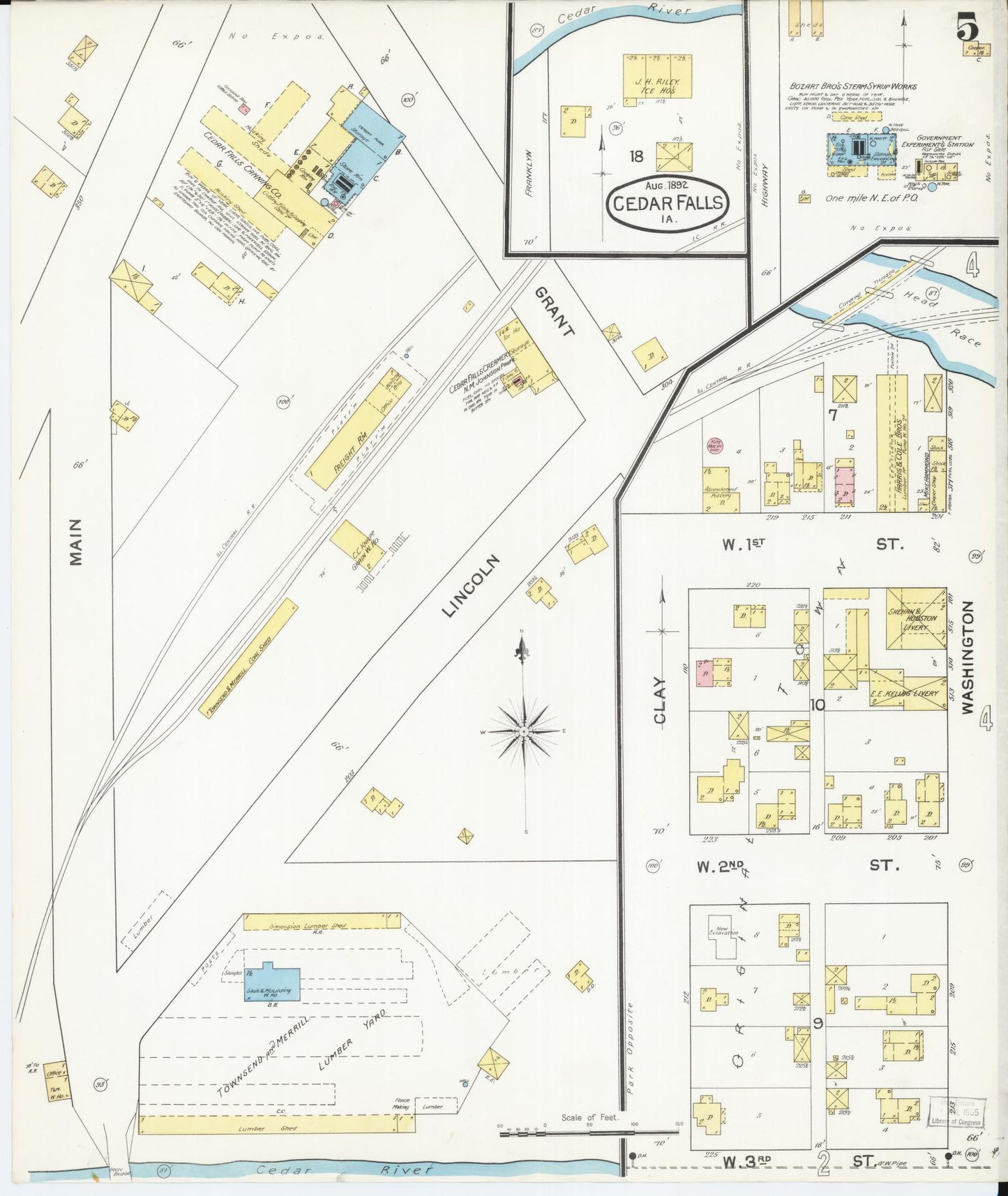 Sanborn Fire Insurance Map from Cedar Falls, Black Hawk County, Iowa (1892), Sheet #0005 - Historic Sanborn Fire Insurance Map Print, vintage old map wall art