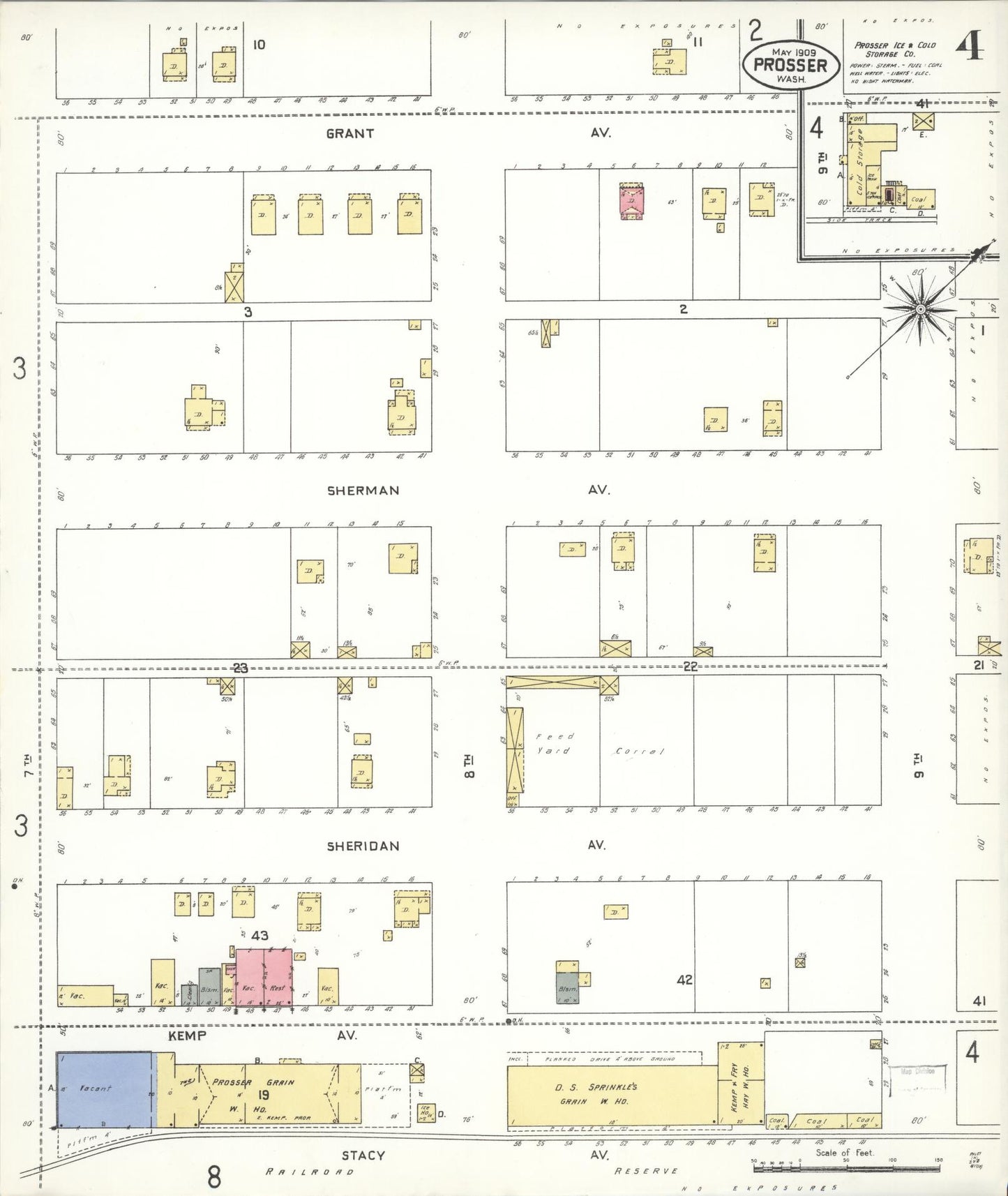 Sanborn Fire Insurance Map from Prosser, Benton County, Washington (1909), Sheet #0004 - Historic Sanborn Fire Insurance Map Print, vintage old map wall art, antique decor, genealogy gift, Washington Washington map