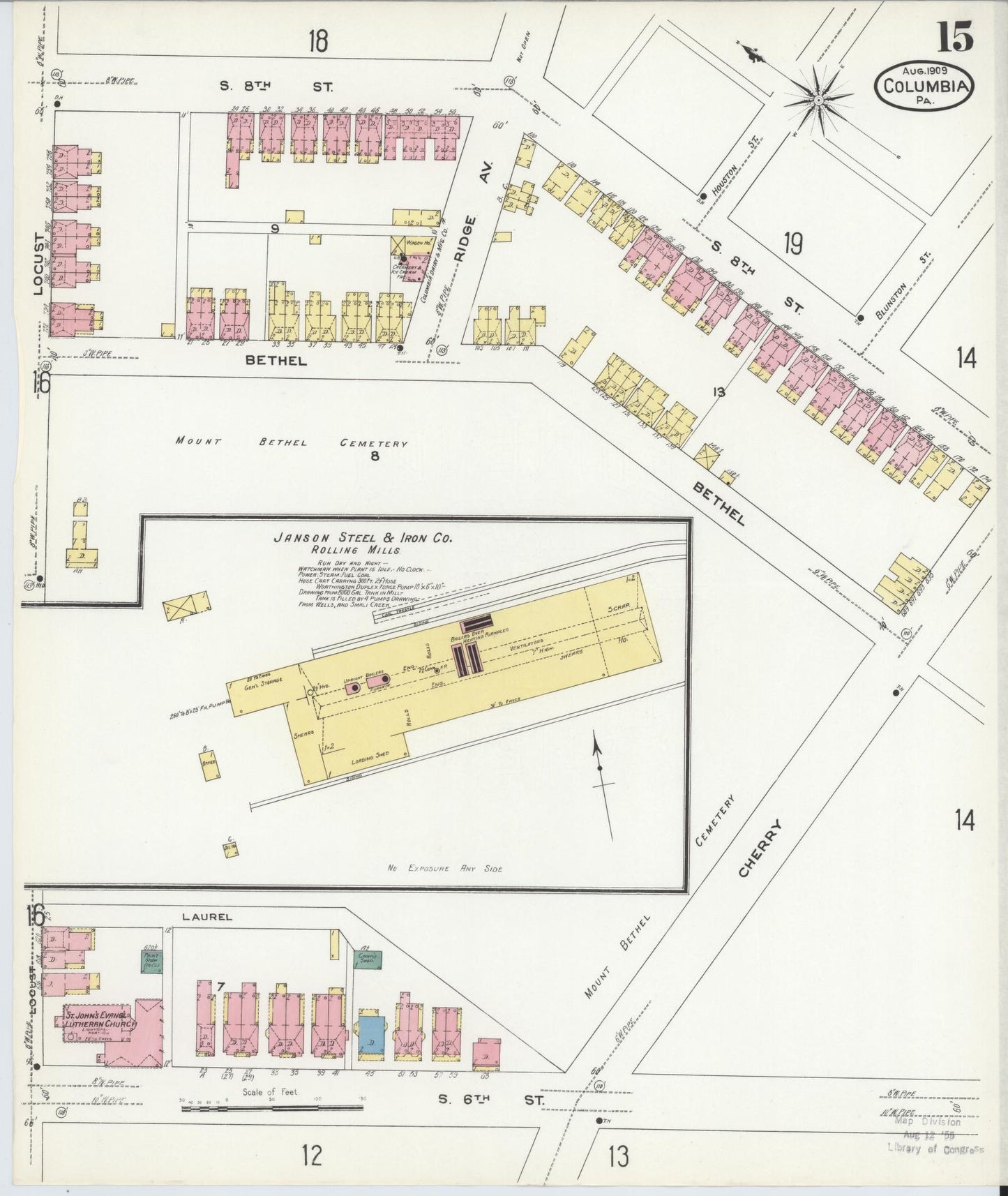 Sanborn Fire Insurance Map from Columbia, Lancaster County, Pennsylvania (1909), Sheet #0015 - Historic Sanborn Fire Insurance Map Print, vintage old map wall art, antique decor, genealogy gift, Pennsylvania Pennsylvania map