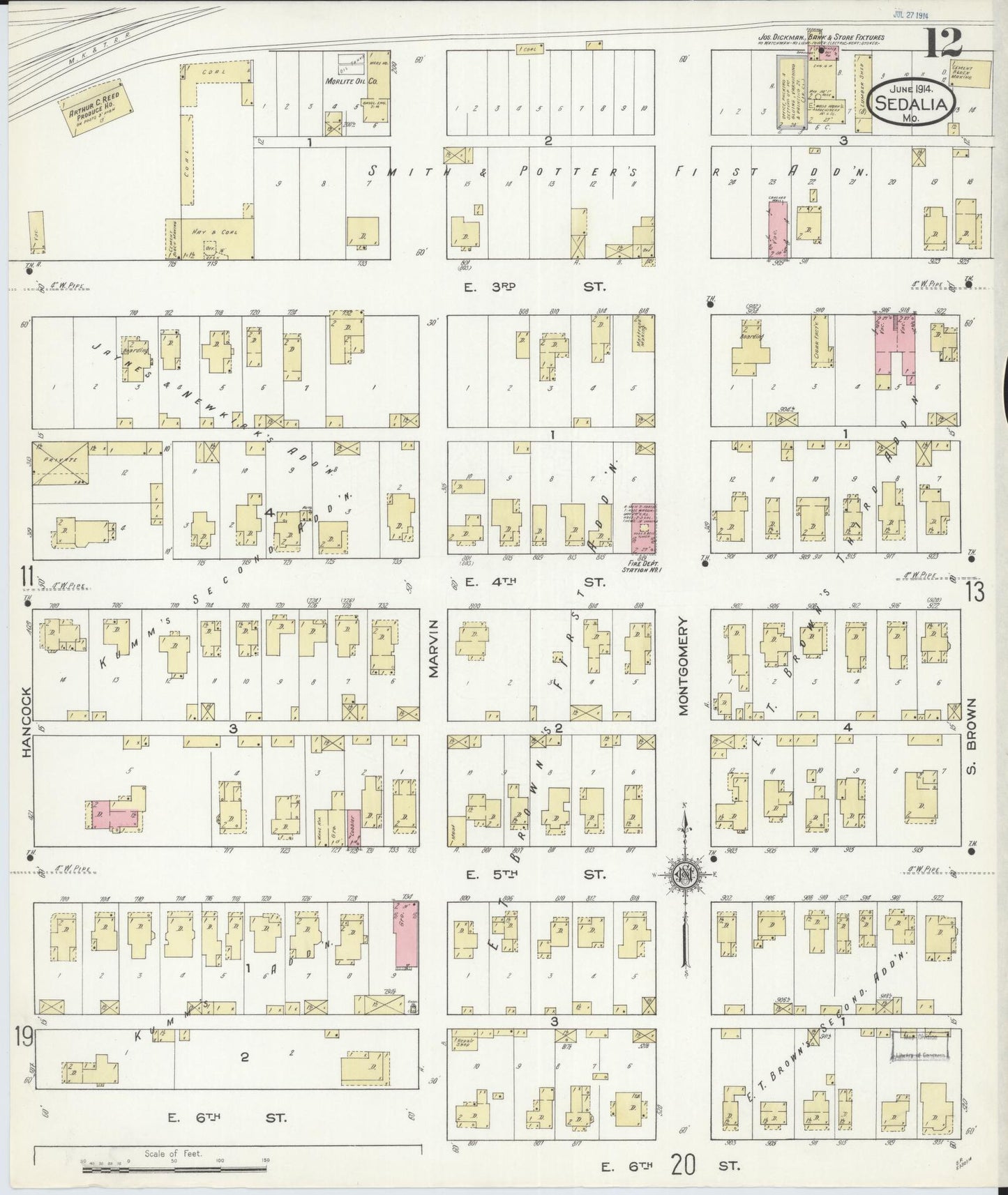 Sanborn Fire Insurance Map from Sedalia, Pettis County, Missouri (1914), Sheet #0012 - Historic Sanborn Fire Insurance Map Print, vintage old map wall art, antique decor, genealogy gift, Missouri Missouri map