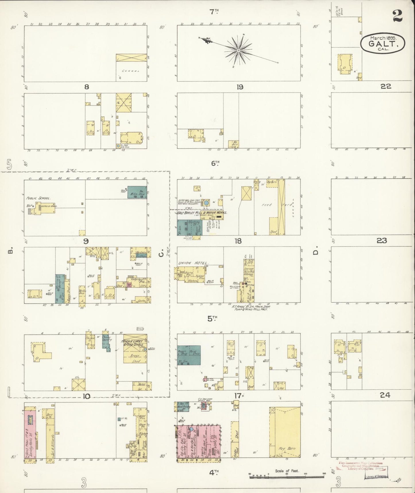 Sanborn Fire Insurance Map from Galt, Sacramento County, California (1895), Sheet #0002 - Historic Sanborn Fire Insurance Map Print, vintage old map wall art, antique decor, genealogy gift, California California map