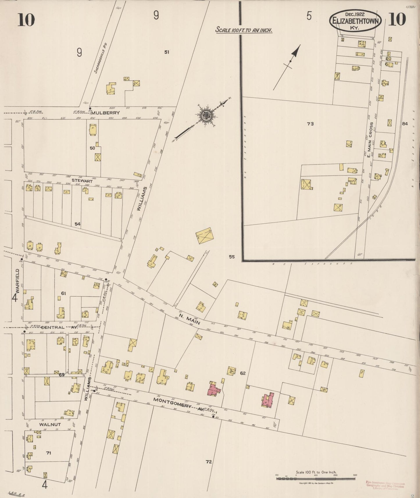 Sanborn Fire Insurance Map from Elizabethtown, Hardin County, Kentucky (1922), Sheet #0010 - Complete Map Set gallery image, historic Sanborn map, vintage wall art, Kentucky Kentucky
