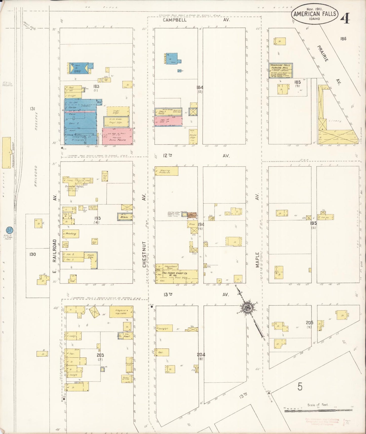 Sanborn Fire Insurance Map from American Falls, Power County, Idaho (1911), Sheet #0004 - Historic Sanborn Fire Insurance Map Print, vintage old map wall art, antique decor, genealogy gift, Idaho Idaho map