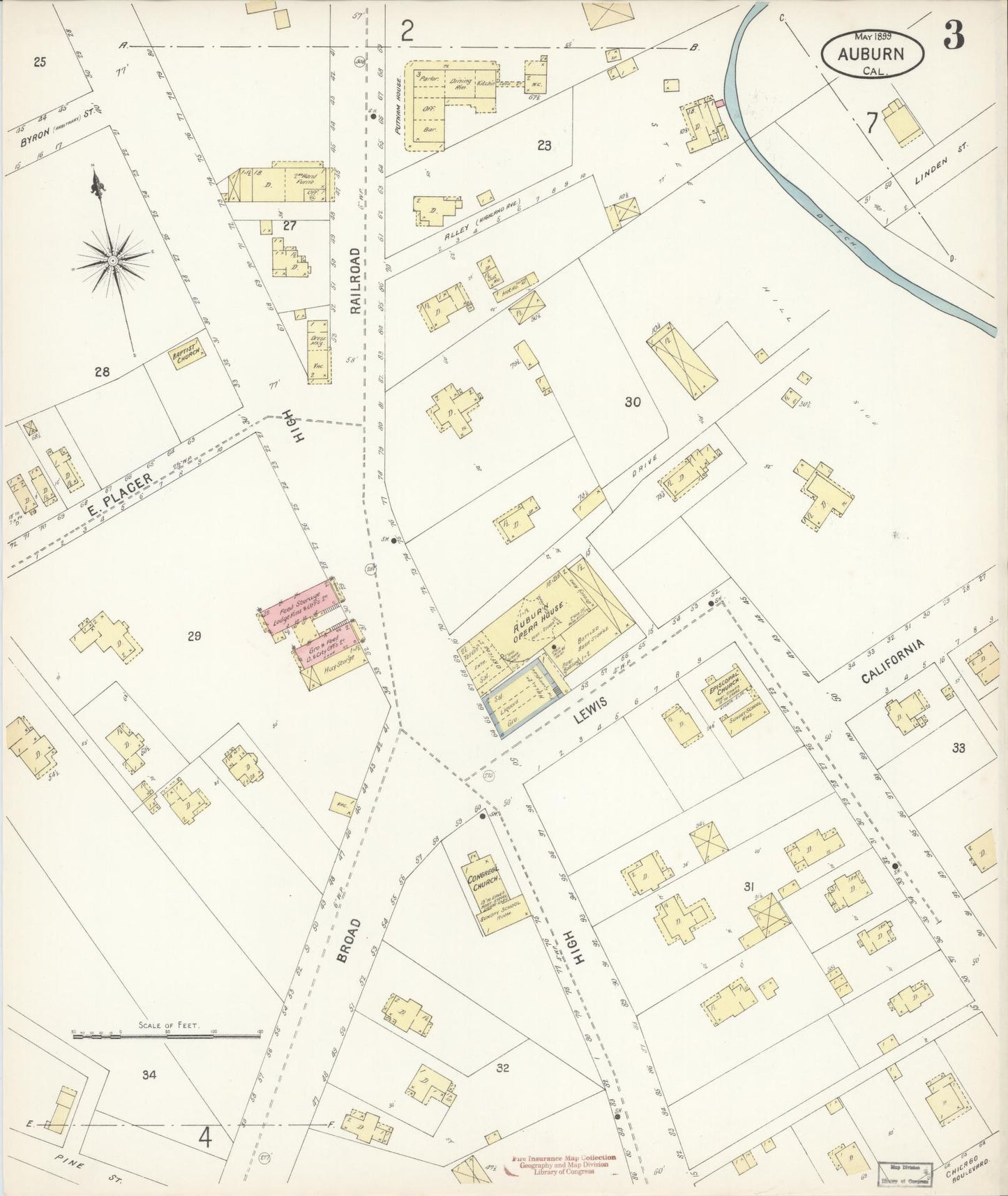 Sanborn Fire Insurance Map from Auburn, Placer County, California (1899), Sheet #0003 - Historic Sanborn Fire Insurance Map Print, vintage old map wall art, antique decor, genealogy gift, California California map