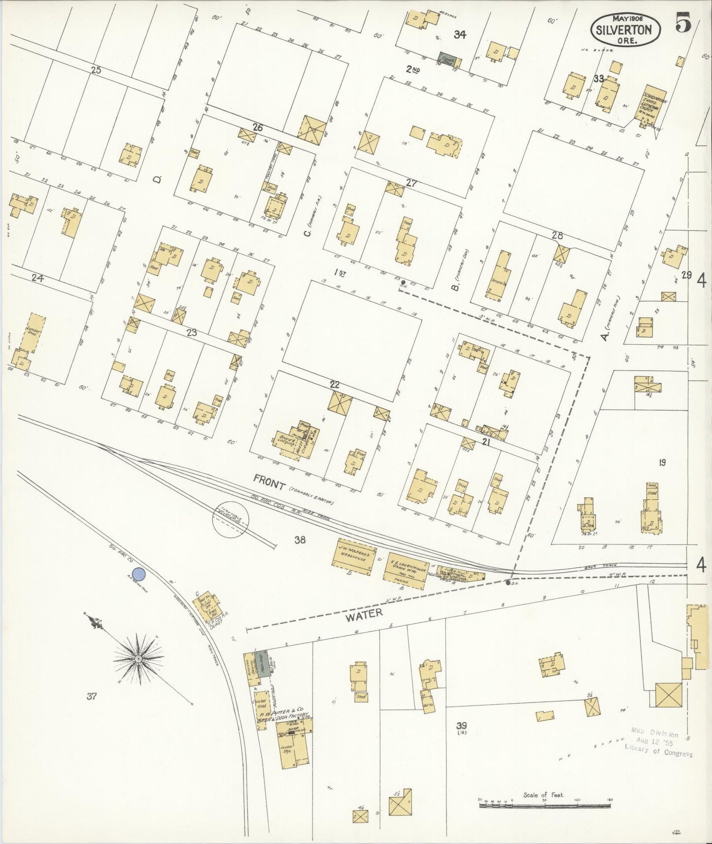 Sanborn Fire Insurance Map from Silverton, Marion County, Oregon (1906), Sheet #0005 - Complete Map Set gallery image, historic Sanborn map, vintage wall art, Oregon Oregon