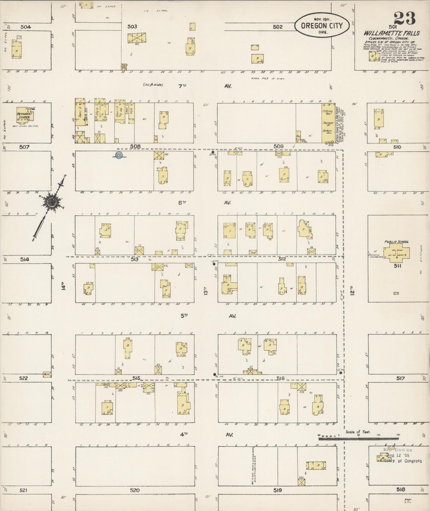 Sanborn Fire Insurance Map from Oregon City, Clackamas County, Oregon (1911), Sheet #0023 - Complete Map Set gallery image, historic Sanborn map, vintage wall art, Oregon Oregon