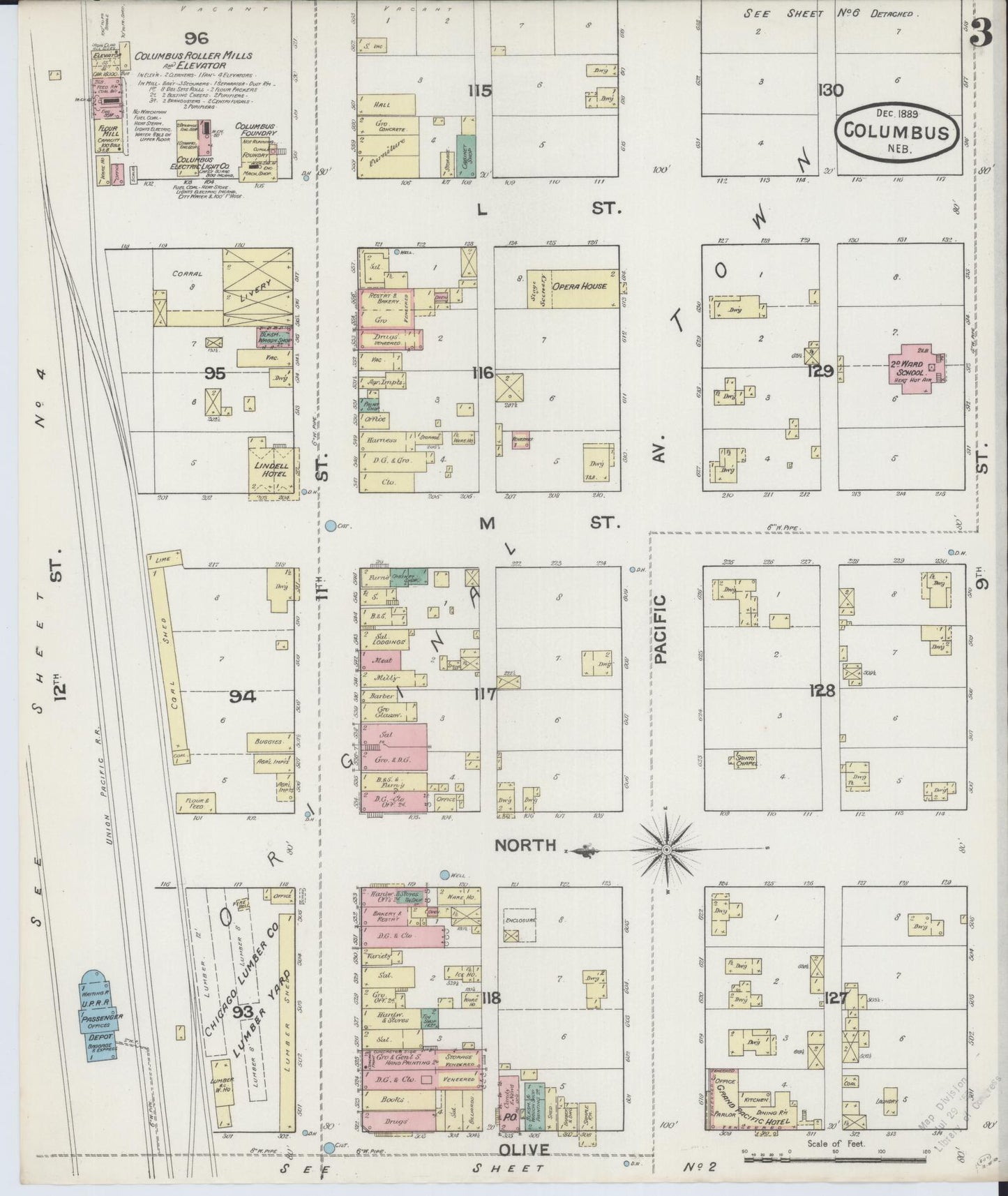 Sanborn Fire Insurance Map from Columbus, Platte County, Nebraska (1889), Sheet #0003 - Historic Sanborn Fire Insurance Map Print, vintage old map wall art, antique decor, genealogy gift, Nebraska Nebraska map