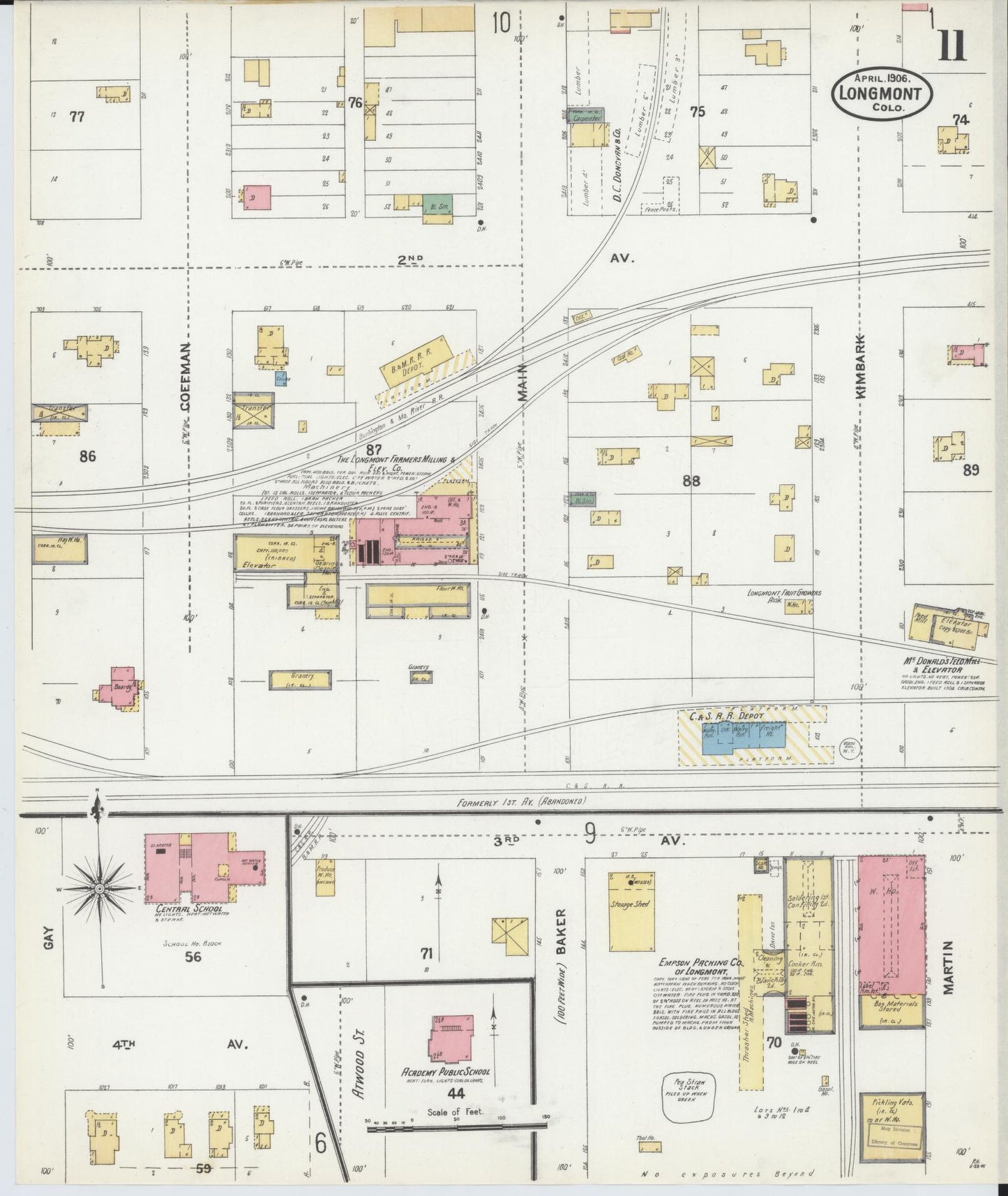 Sanborn Fire Insurance Map from Longmont, Boulder County, Colorado (1906), Sheet #0011 - Historic Sanborn Fire Insurance Map Print, vintage old map wall art, antique decor, genealogy gift, Colorado Colorado map