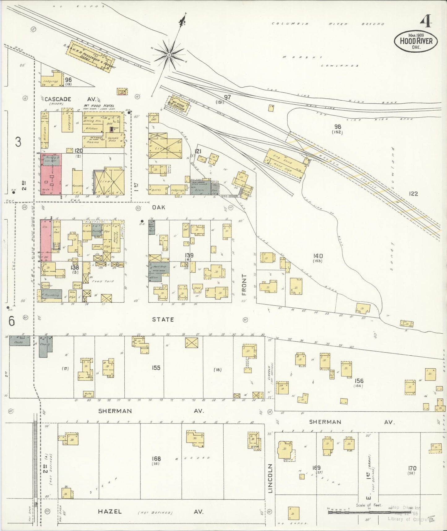 Sanborn Fire Insurance Map from Hood River, Hood River County, Oregon (1909), Sheet #0004 - Historic Sanborn Fire Insurance Map Print, vintage old map wall art, antique decor, genealogy gift, Oregon Oregon map