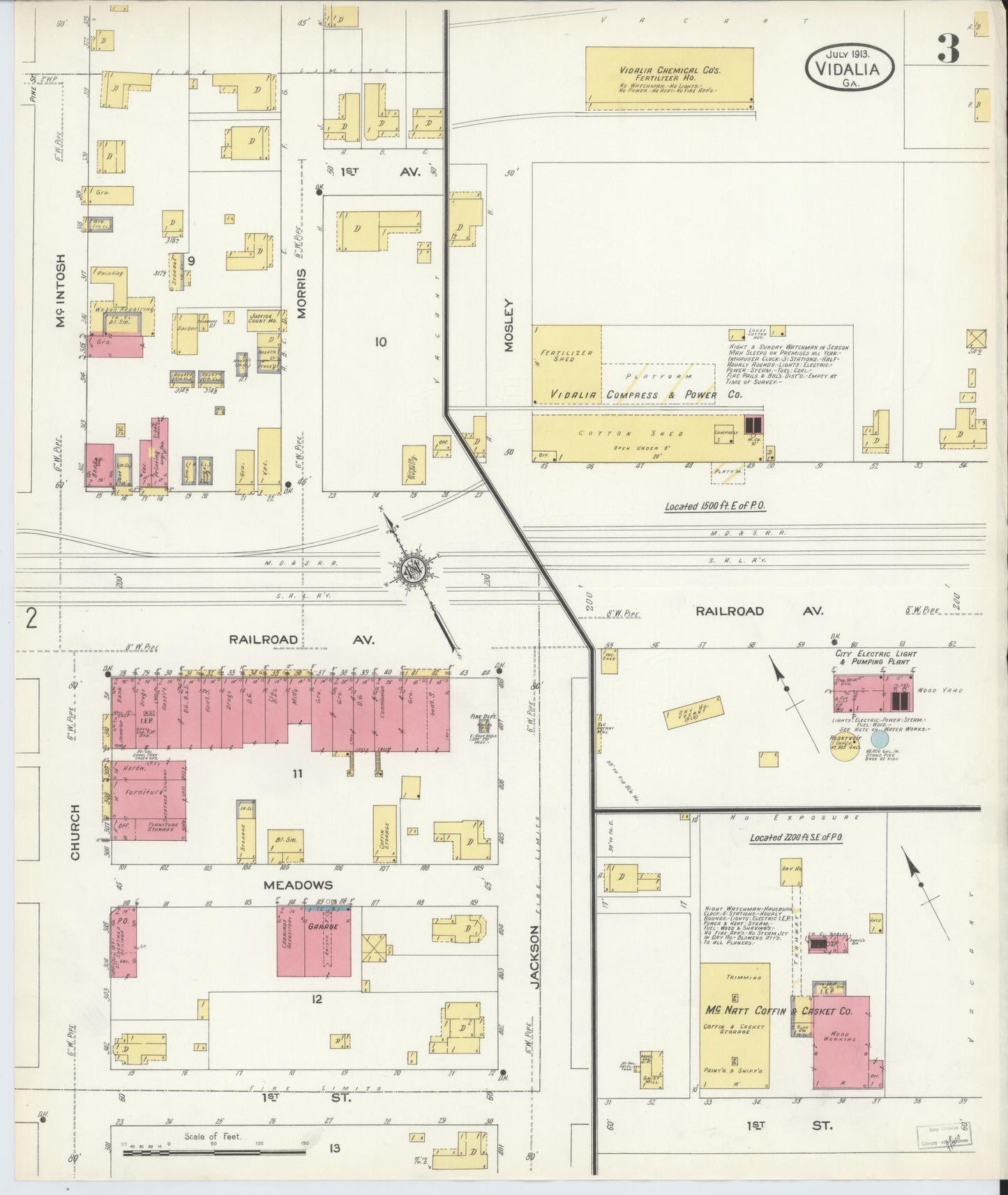 Sanborn Fire Insurance Map from Vidalia, Toombs County, Georgia (1913), Sheet #0003 - Complete Map Set gallery image, historic Sanborn map, vintage wall art, Georgia Georgia
