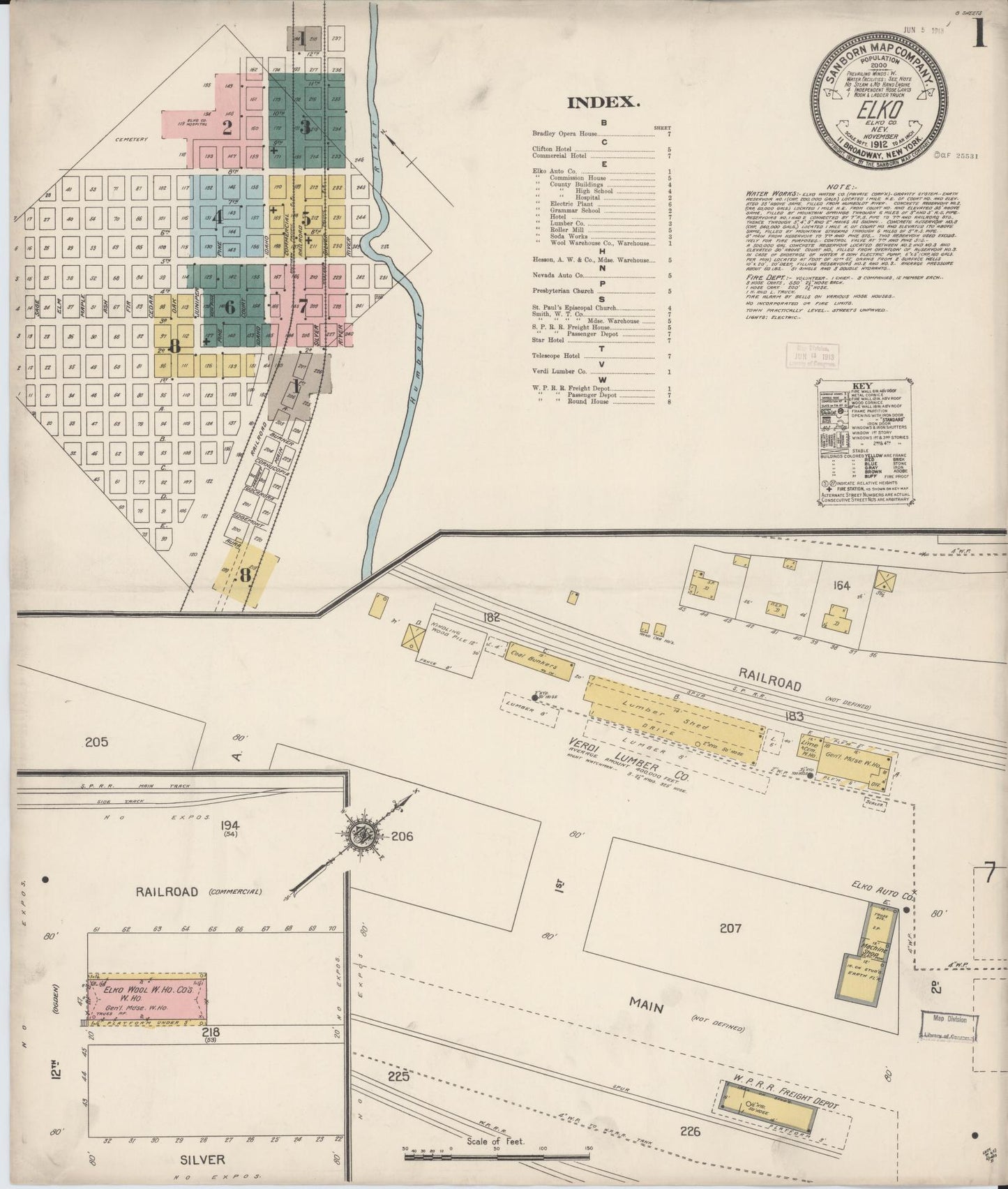 Sanborn Fire Insurance Map from Elko, Elko County, Nevada (1912), Sheet #0001 - Historic Sanborn Fire Insurance Map Print, vintage old map wall art, antique decor, genealogy gift, Nevada Nevada map