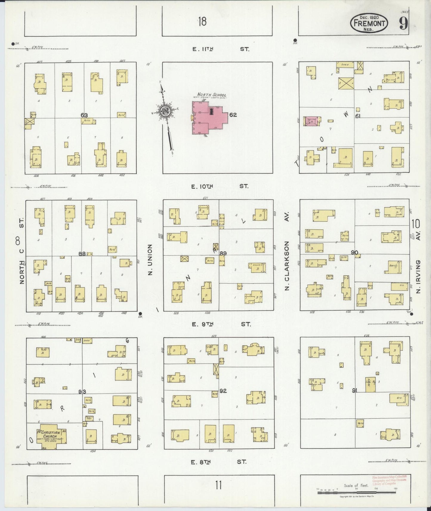 Sanborn Fire Insurance Map from Fremont, Dodge County, Nebraska (1920), Sheet #0009 - Historic Sanborn Fire Insurance Map Print, vintage old map wall art, antique decor, genealogy gift, Nebraska Nebraska map