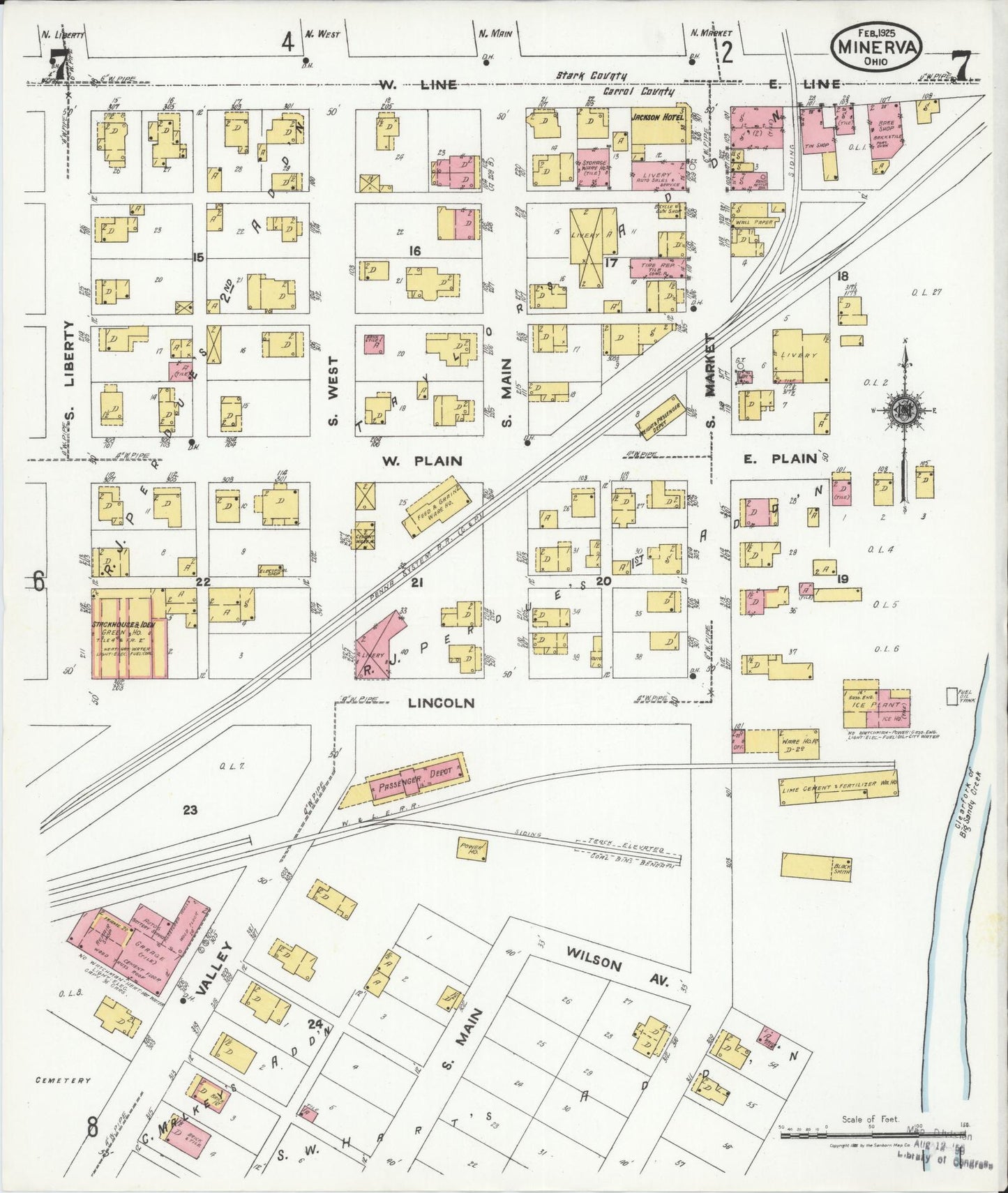 Sanborn Fire Insurance Map from Minerva, Stark And Carroll Counties, Ohio (1925), Sheet #0007 - Historic Sanborn Fire Insurance Map Print, vintage old map wall art, antique decor, genealogy gift, Ohio Ohio map