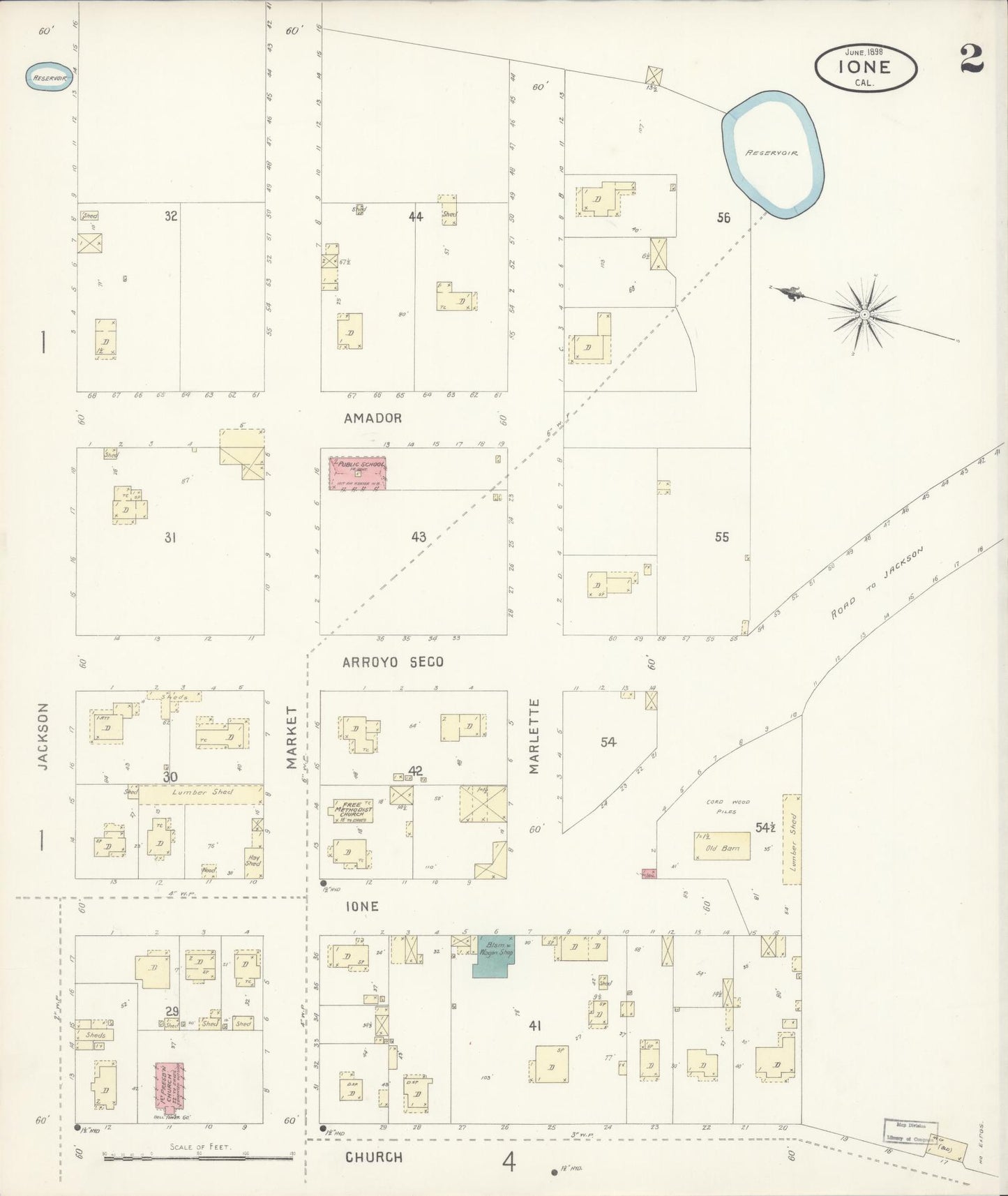 Sanborn Fire Insurance Map from Ione, Amador County, California (1898), Sheet #0002 - Historic Sanborn Fire Insurance Map Print, vintage old map wall art, antique decor, genealogy gift, California California map