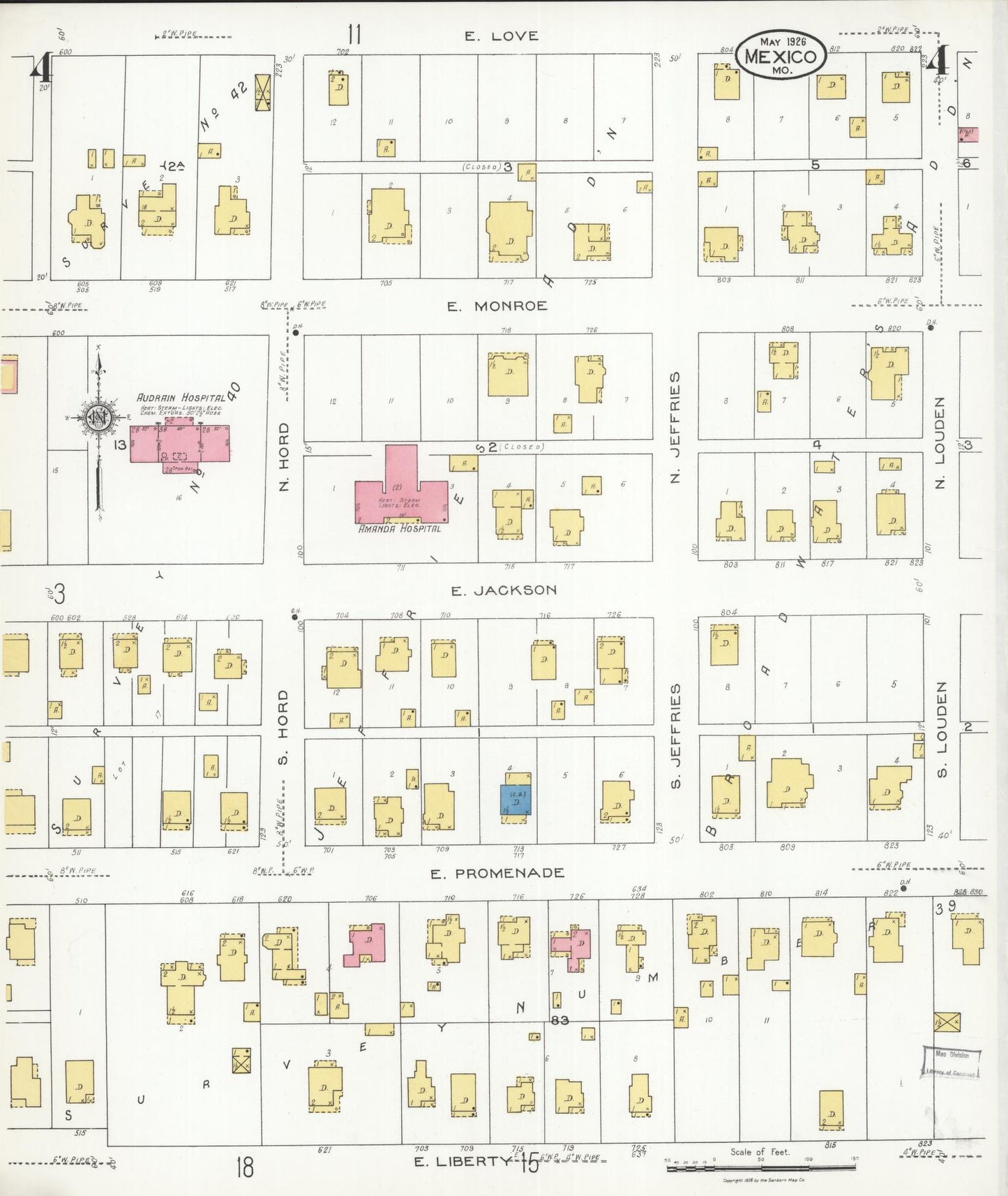 Sanborn Fire Insurance Map from Mexico, Audrain County, Missouri (1926), Sheet #0004 - Historic Sanborn Fire Insurance Map Print, vintage old map wall art, antique decor, genealogy gift, Missouri Missouri map