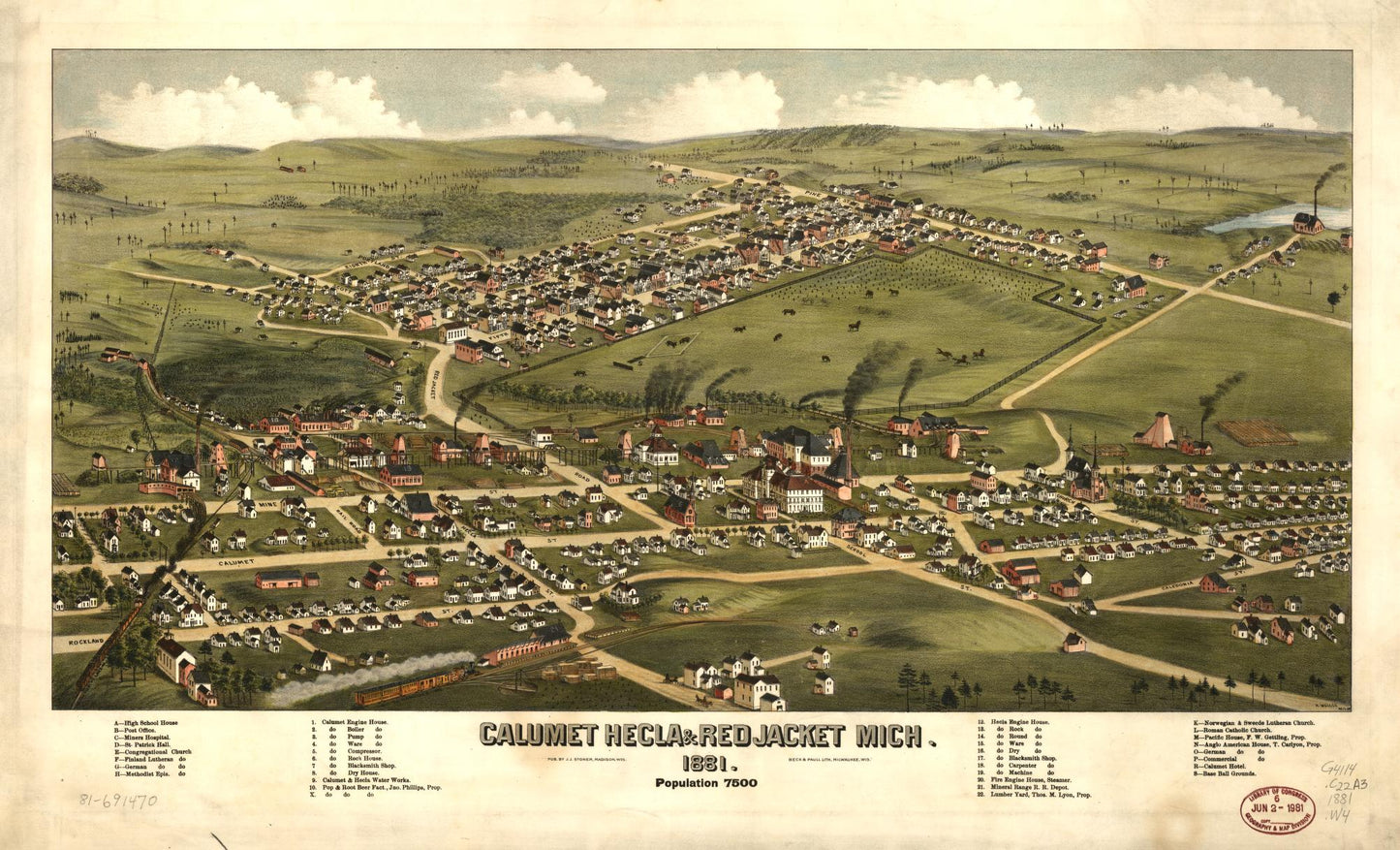 Calumet, Hecla & Red Jacket, Mich. : 1881 (1881) – Historic Bird’s-Eye View Panorama Print