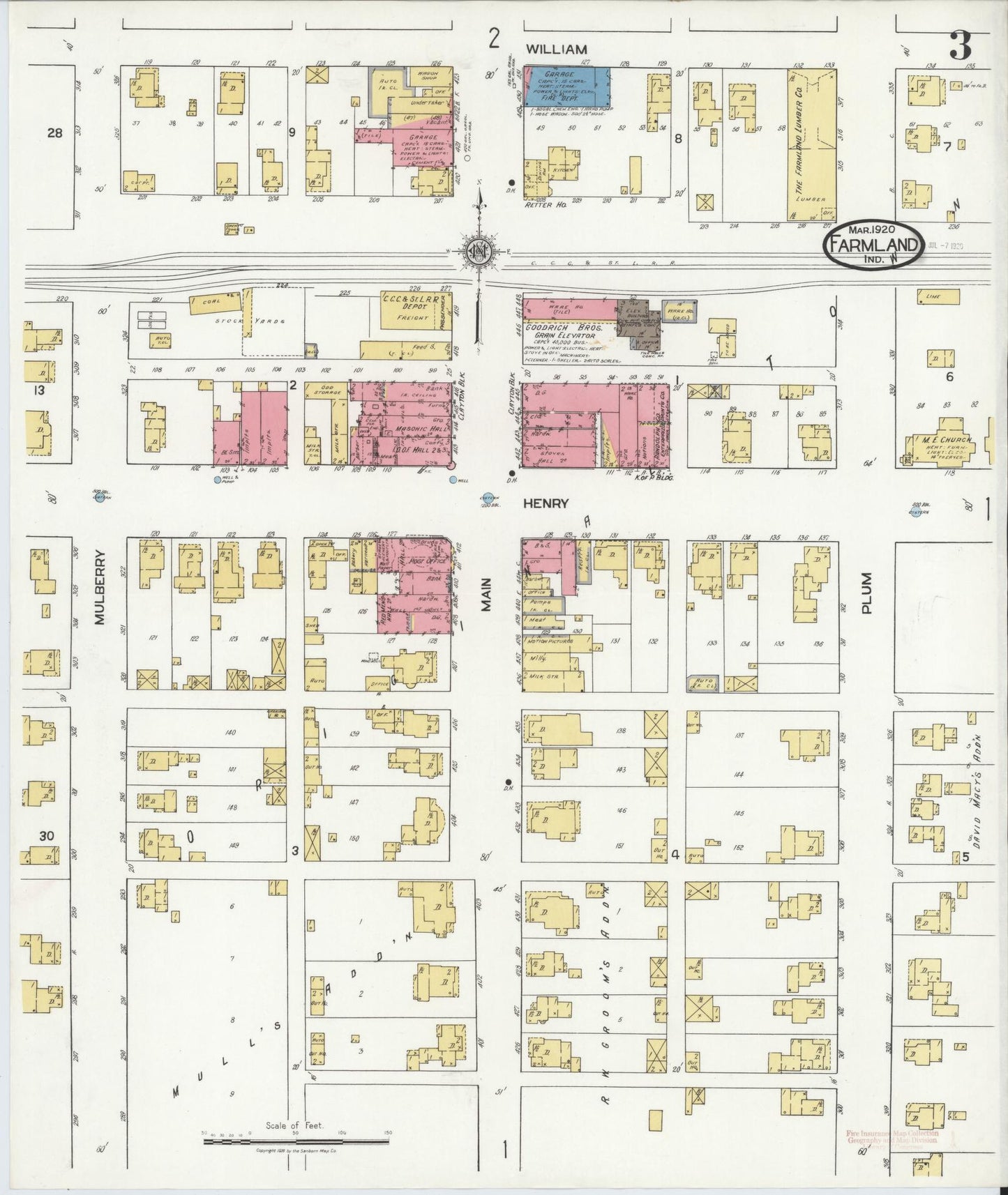 Sanborn Fire Insurance Map from Farmland, Randolph County, Indiana (1920), Sheet #0003 - Complete Map Set gallery image, historic Sanborn map, vintage wall art, Indiana Indiana