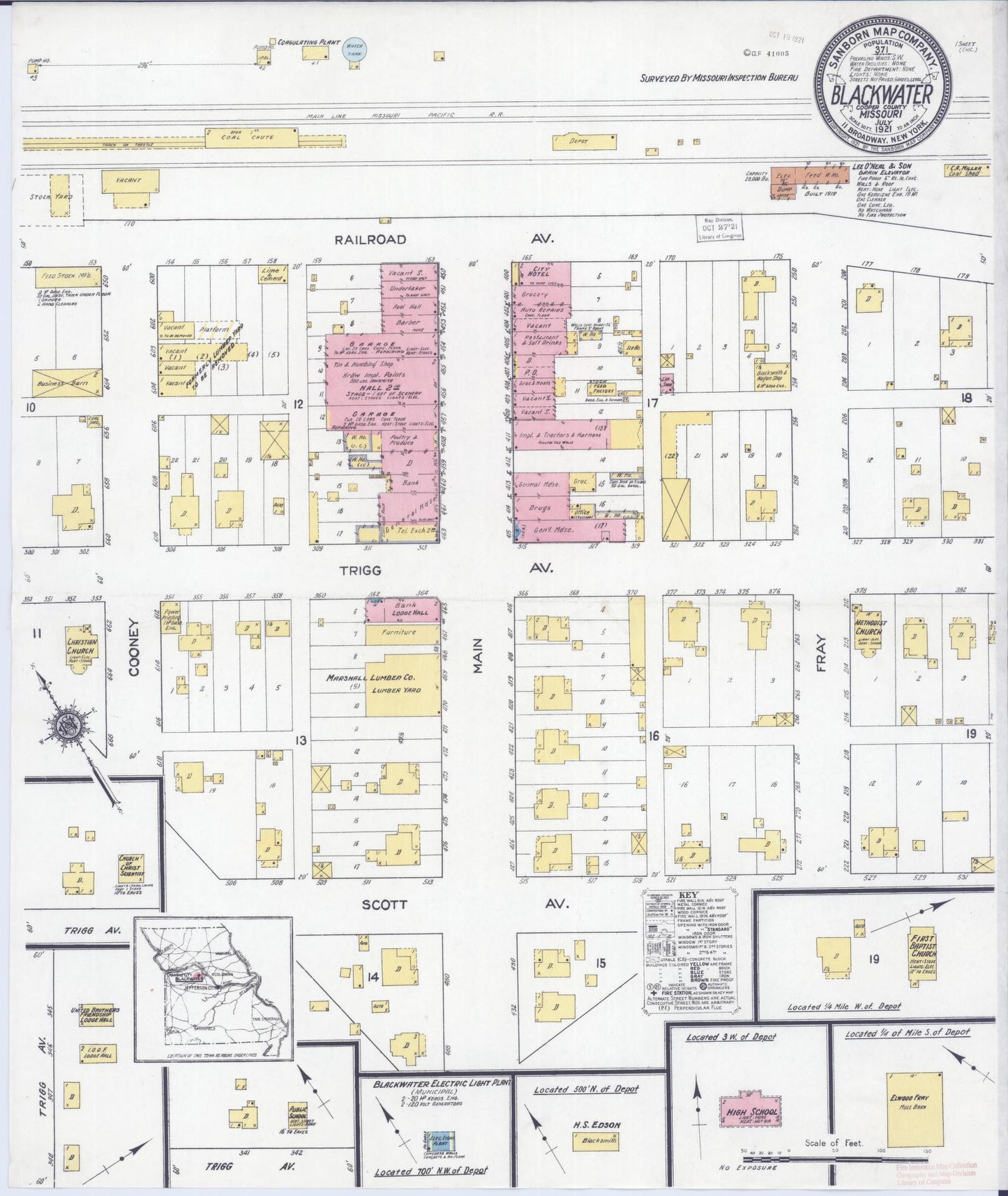Sanborn Fire Insurance Map from Blackwater, Cooper County, Missouri (1921), Sheet #0001 - Historic Sanborn Fire Insurance Map Print, vintage old map wall art, antique decor, genealogy gift, Missouri Missouri map