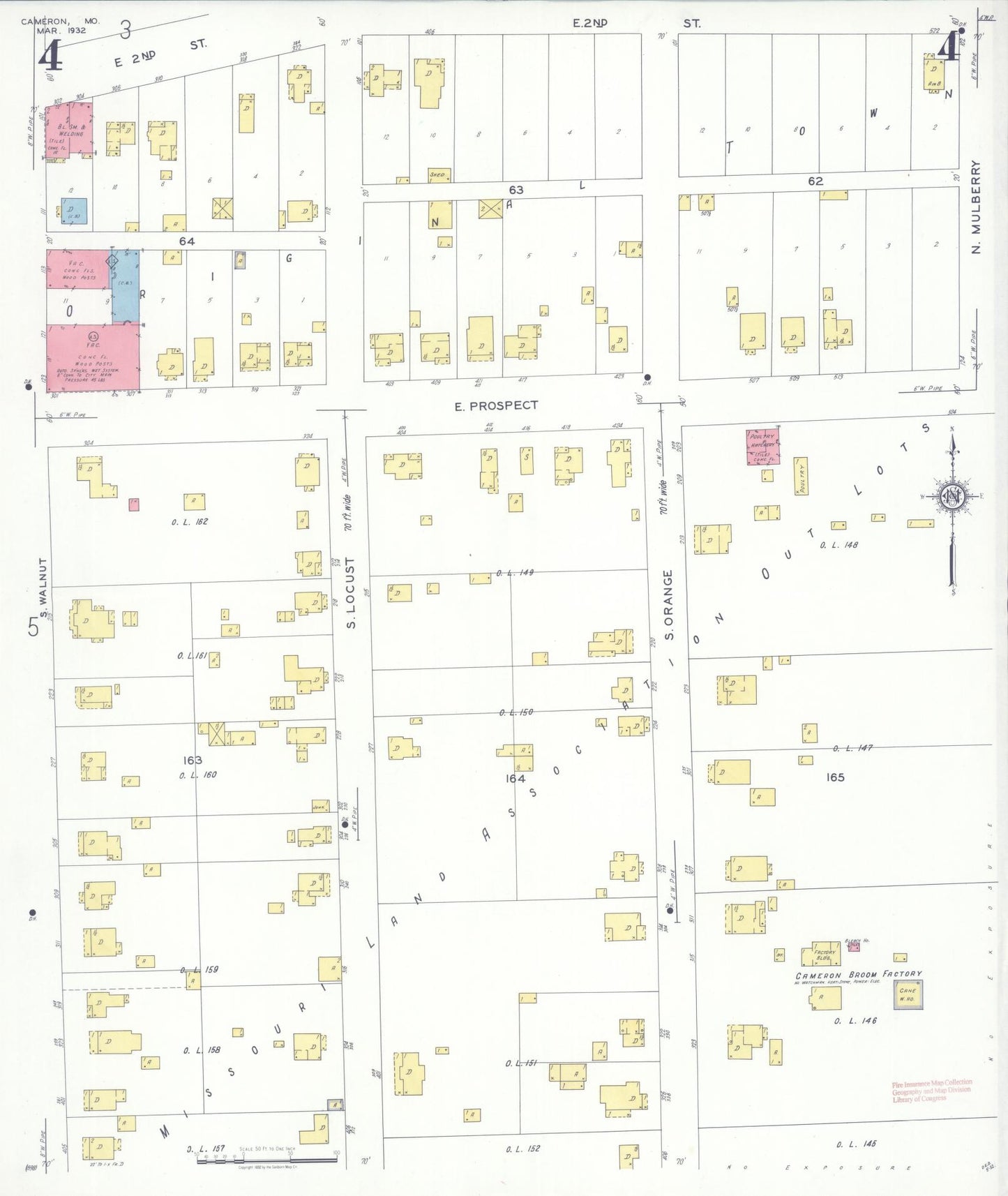 Sanborn Fire Insurance Map from Cameron, Clinton County, Missouri (1932), Sheet #0004 - Historic Sanborn Fire Insurance Map Print, vintage old map wall art, antique decor, genealogy gift, Missouri Missouri map