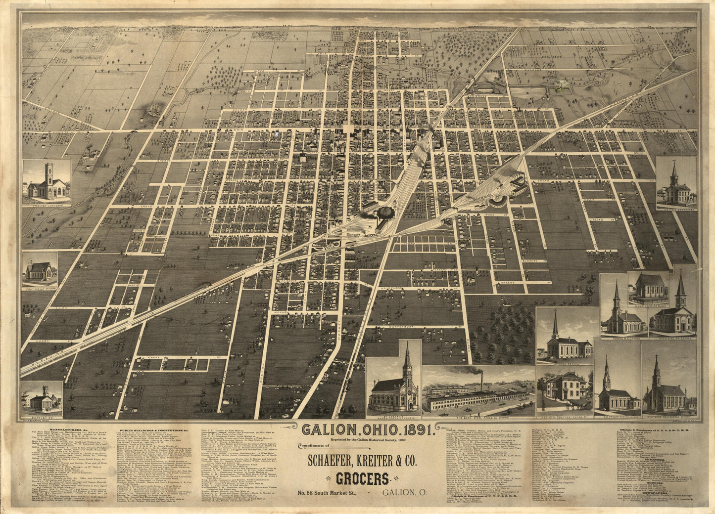 Galion, Ohio, 1891 (1989) – Historic Bird’s-Eye View Panorama Print