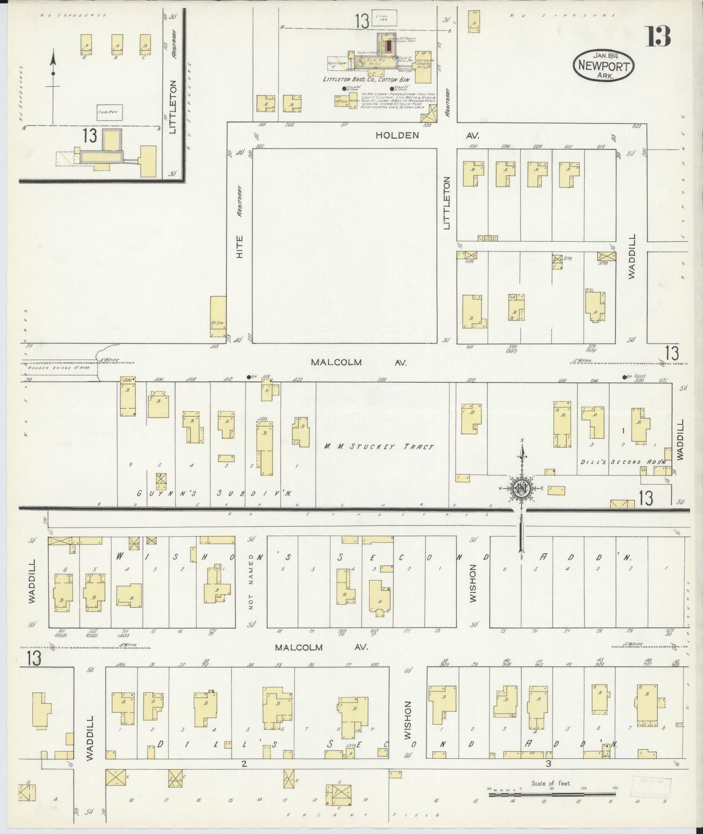 Sanborn Fire Insurance Map from Newport, Jackson County, Arkansas (1914), Sheet #0013 - Historic Sanborn Fire Insurance Map Print, vintage old map wall art, antique decor, genealogy gift, Arkansas Arkansas map