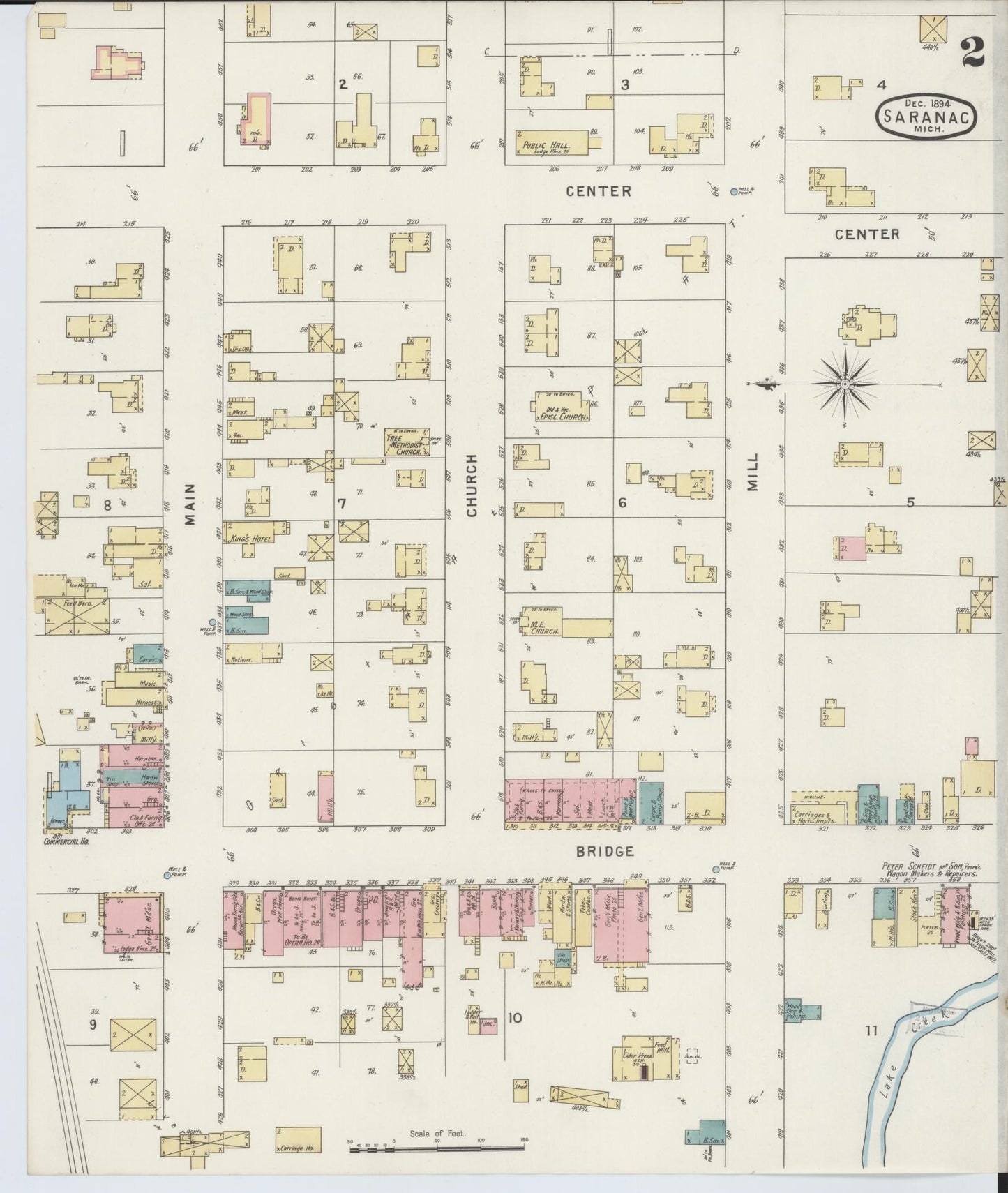 Sanborn Fire Insurance Map from Saranac, Ionia County, Michigan (1894), Sheet #0002 - Complete Map Set gallery image, historic Sanborn map, vintage wall art, Michigan Michigan