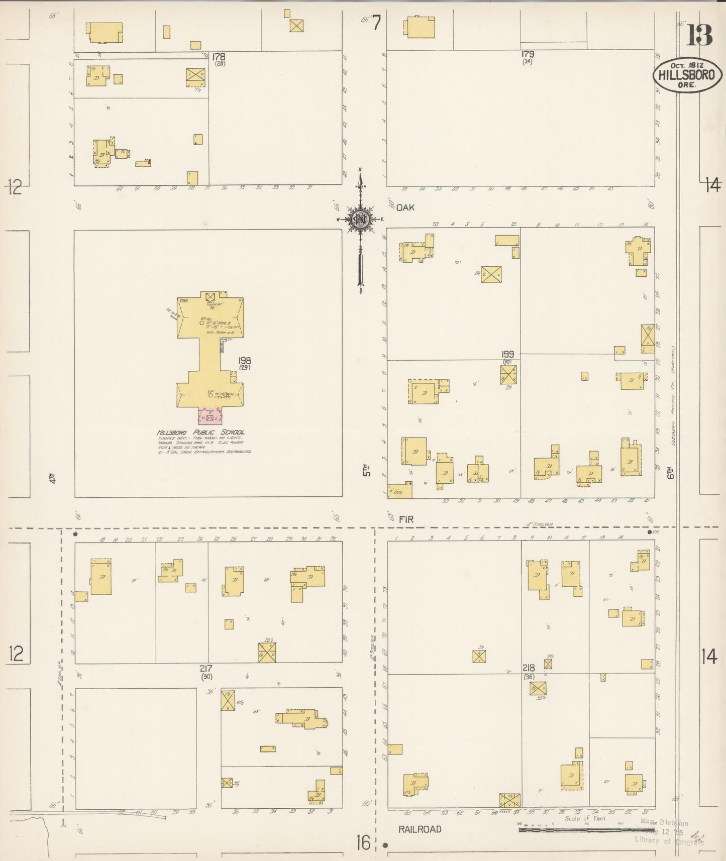 Sanborn Fire Insurance Map from Hillsboro, Washington County, Oregon (1912), Sheet #0013 - Historic Sanborn Fire Insurance Map Print, vintage old map wall art, antique decor, genealogy gift, Oregon Oregon map