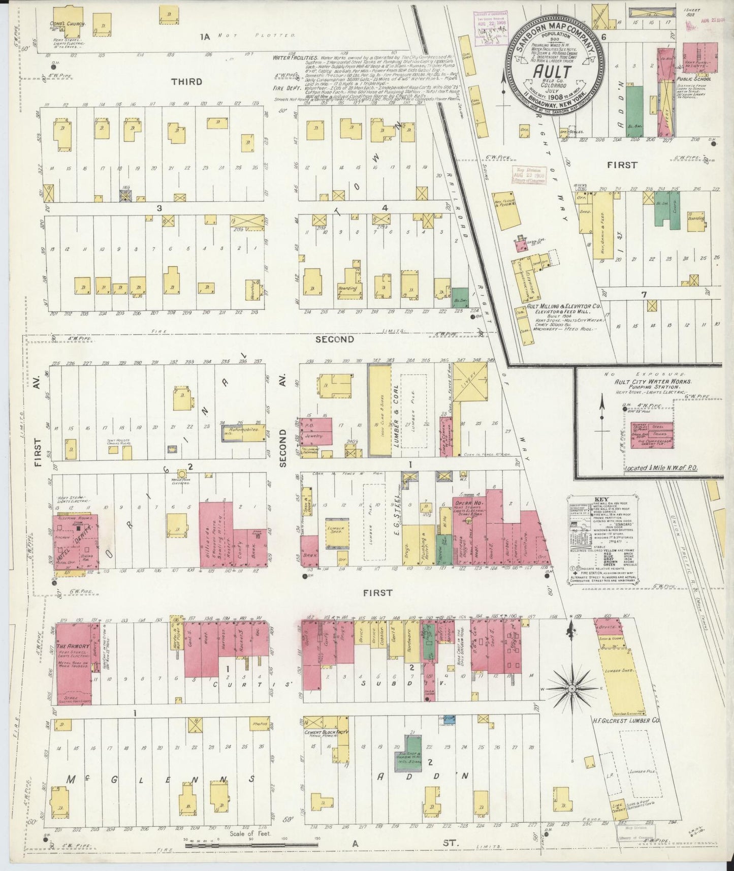 Sanborn Fire Insurance Map from Ault, Weld County, Colorado (1908), Sheet #0001 - Historic Sanborn Fire Insurance Map Print, vintage old map wall art, antique decor, genealogy gift, Colorado Colorado map