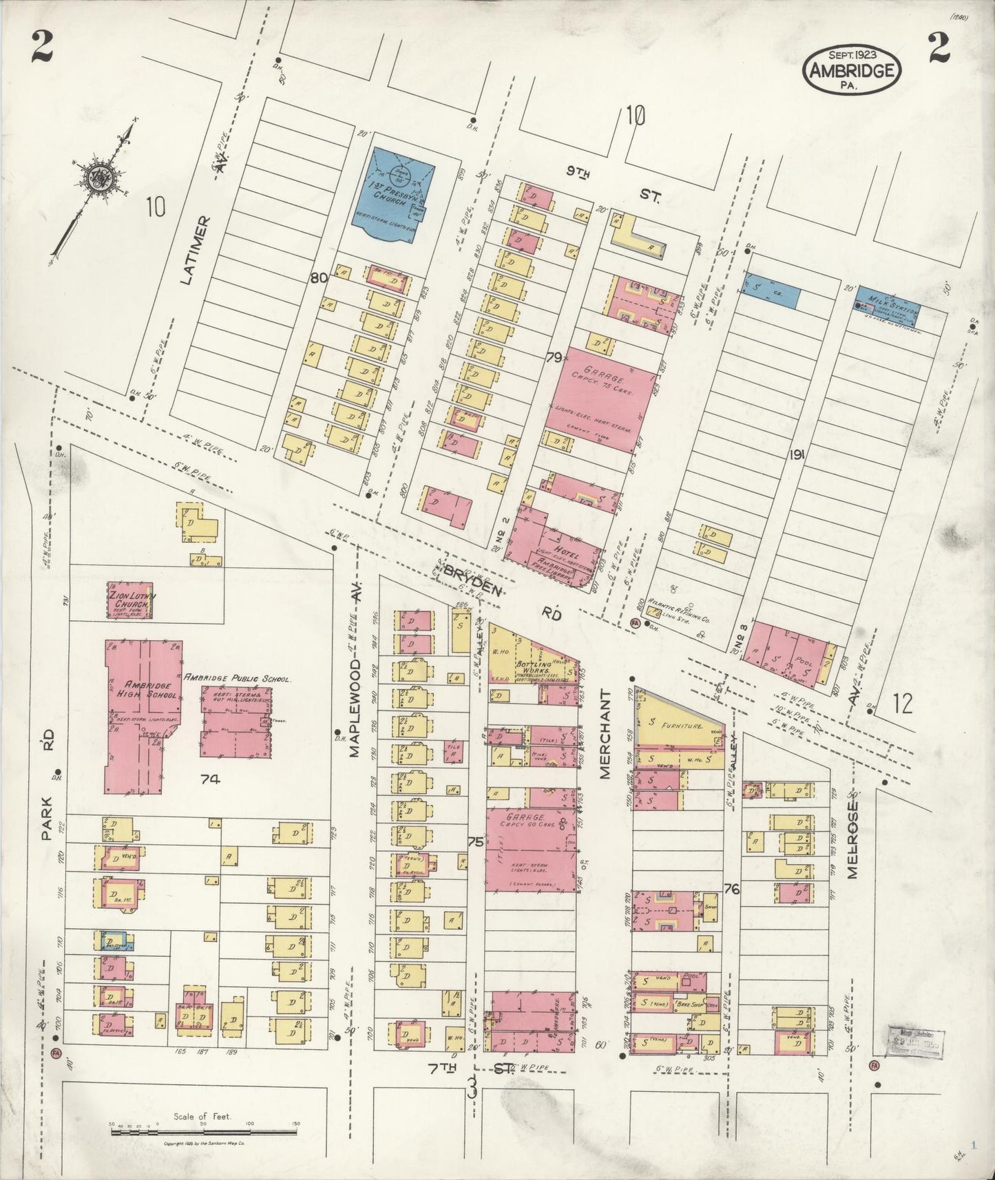 Sanborn Fire Insurance Map from Ambridge, Beaver County, Pennsylvania (1923), Sheet #0002 - Historic Sanborn Fire Insurance Map Print, vintage old map wall art, antique decor, genealogy gift, Pennsylvania Pennsylvania map