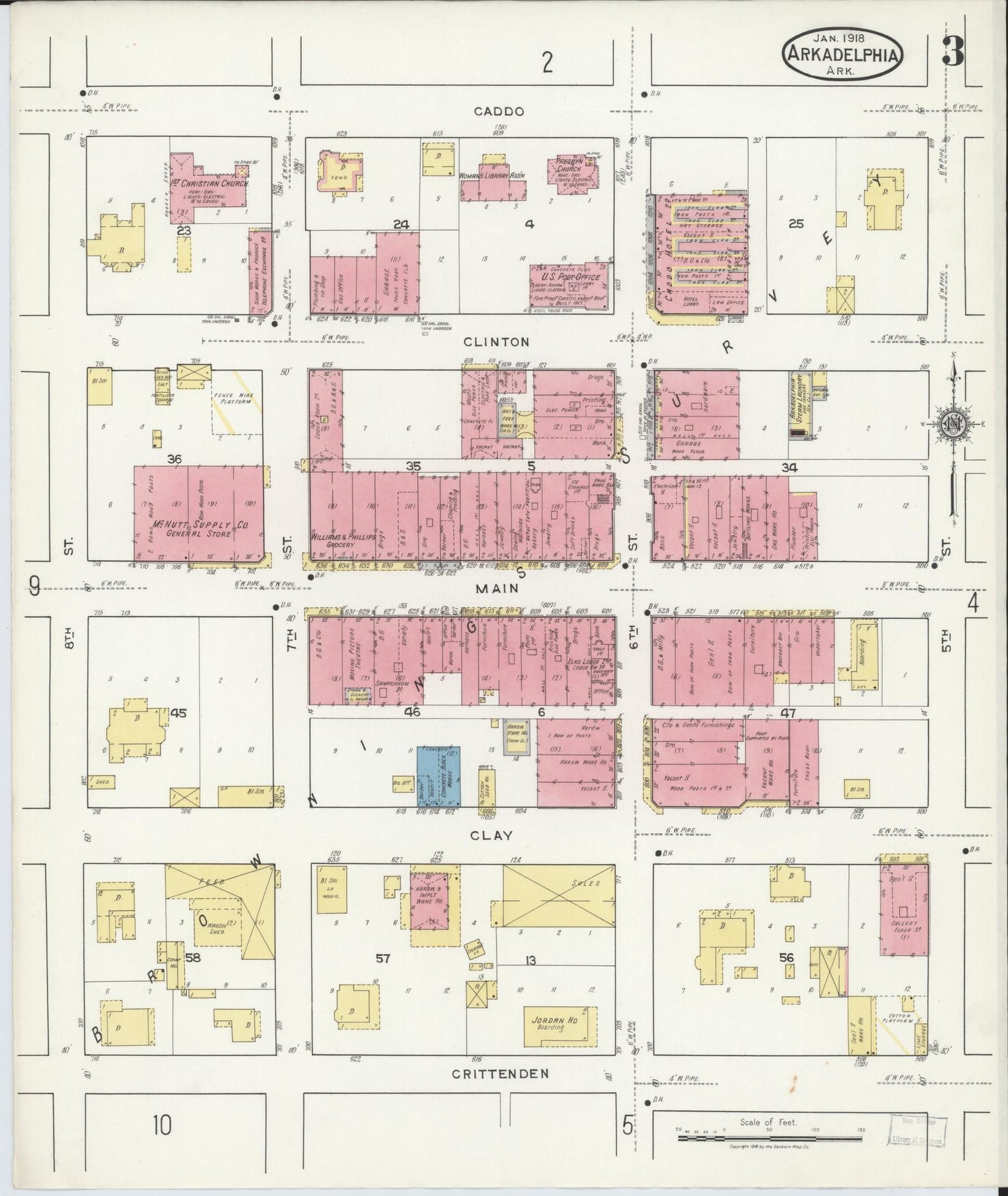 Sanborn Fire Insurance Map from Arkadelphia, Clark County, Arkansas (1918), Sheet #0003 - Historic Sanborn Fire Insurance Map Print, vintage old map wall art, antique decor, genealogy gift, Arkansas Arkansas map