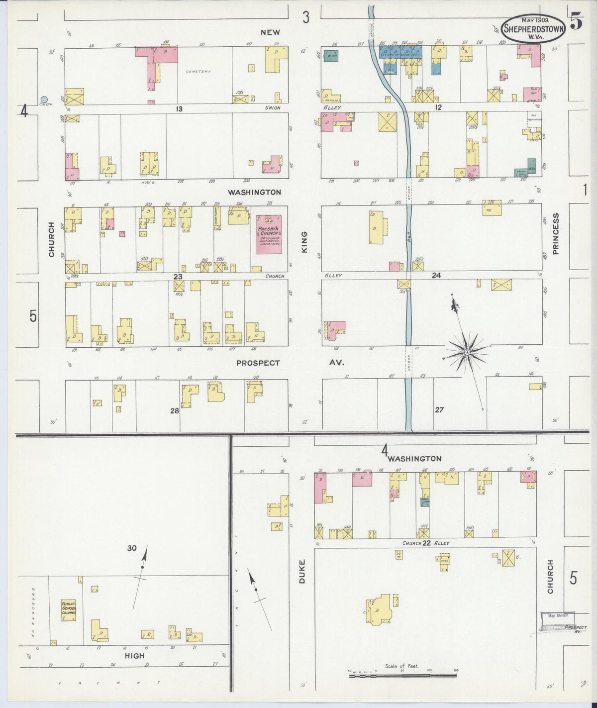 Sanborn Fire Insurance Map from Shepherdstown, Jefferson County, West Virginia (1909), Sheet #0005 - Complete Map Set gallery image, historic Sanborn map, vintage wall art, West Virginia West Virginia