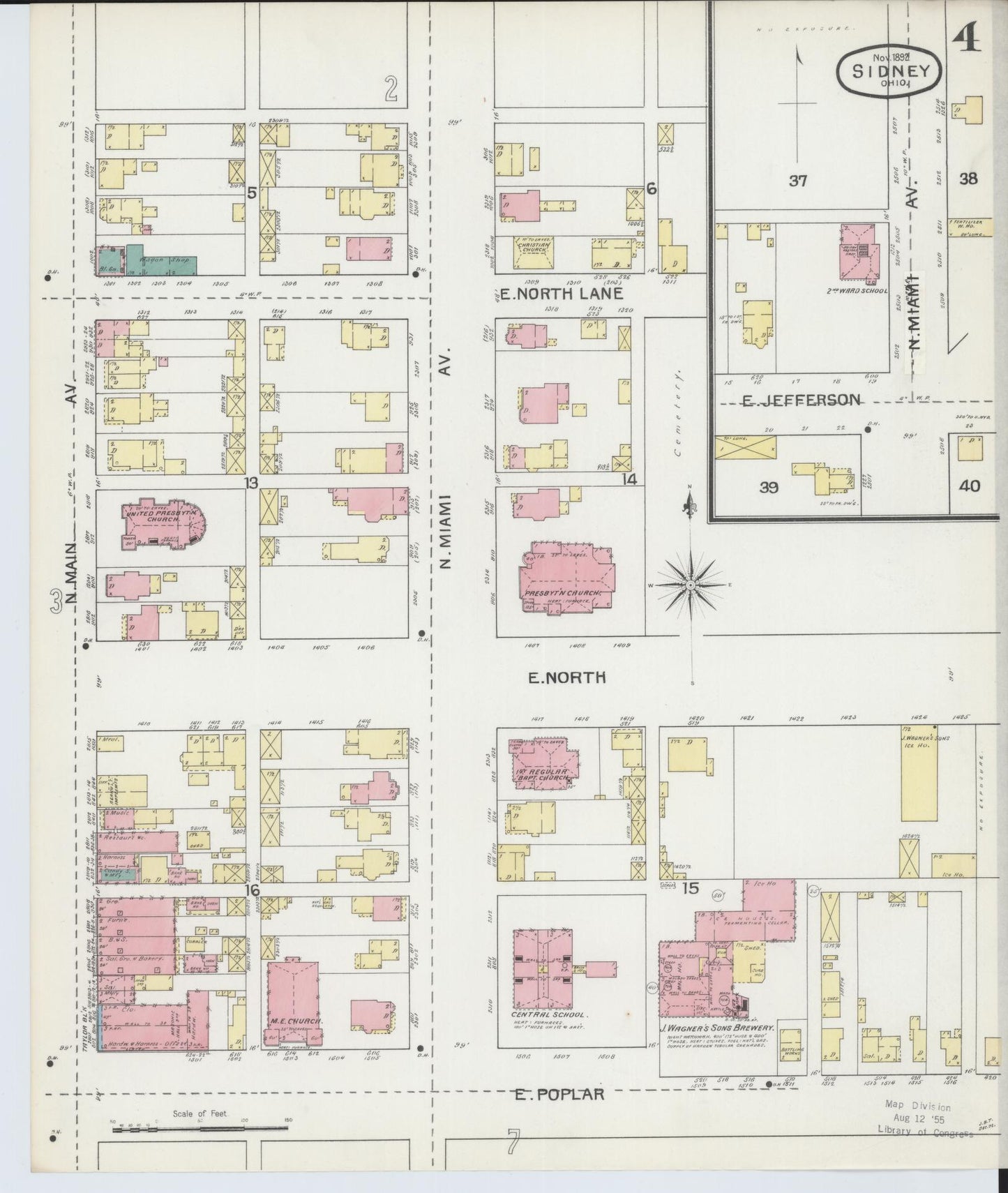 Sanborn Fire Insurance Map from Sidney, Shelby County, Ohio (1892), Sheet #0004 - Historic Sanborn Fire Insurance Map Print, vintage old map wall art, antique decor, genealogy gift, Ohio Ohio map