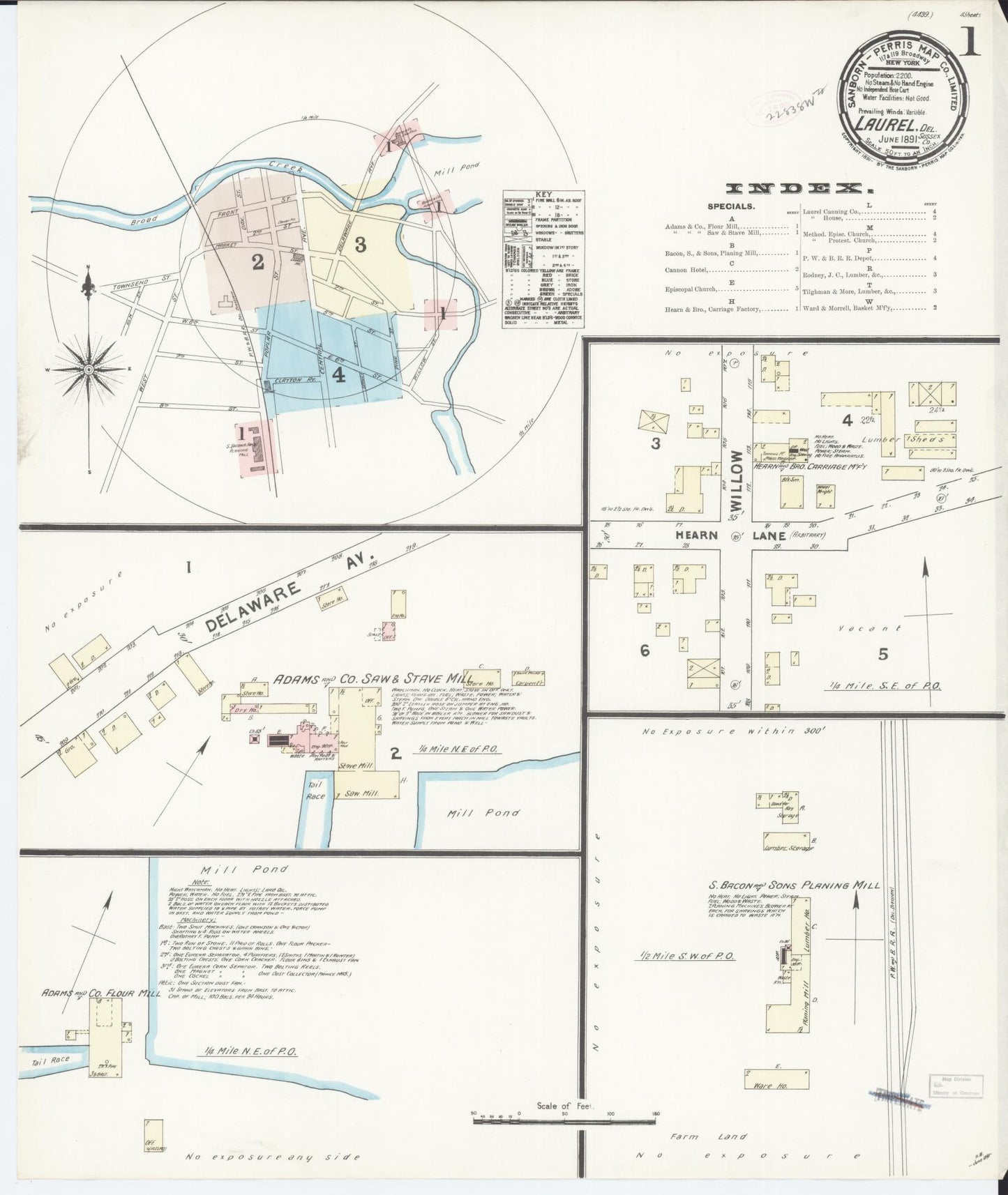Sanborn Fire Insurance Map from Laurel, Sussex County, Delaware. (1891) – Historic Sanborn Fire Insurance Map Print