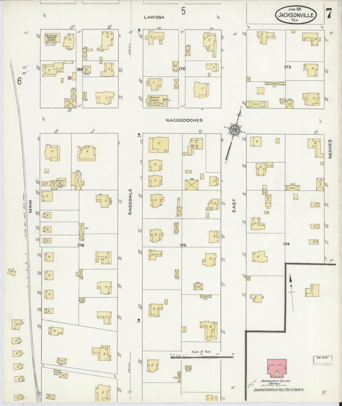 Sanborn Fire Insurance Map from Jacksonville, Cherokee County, Texas. (1911), Sheet 7 – Historic Sanborn Fire Insurance Map Print